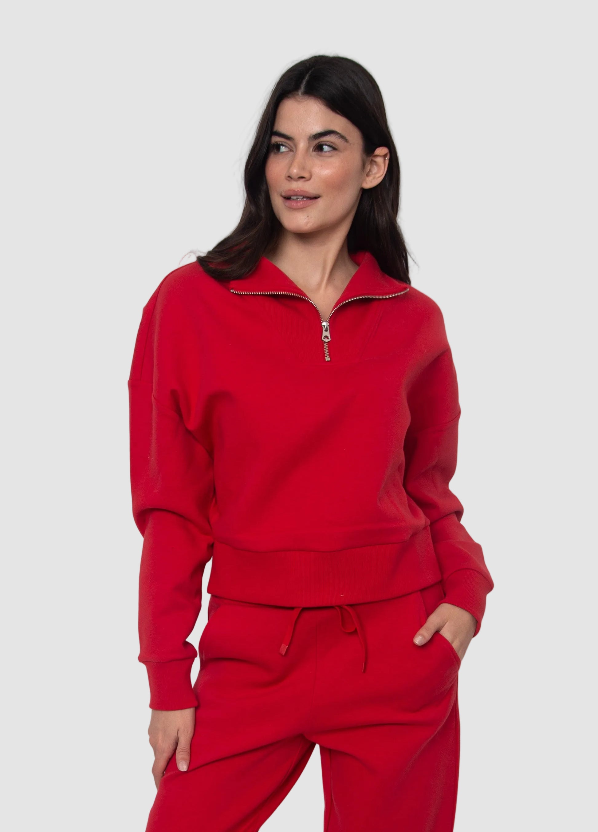 SEANNI SOFT KNIT HALF ZIP PULLOVER - ROUGE