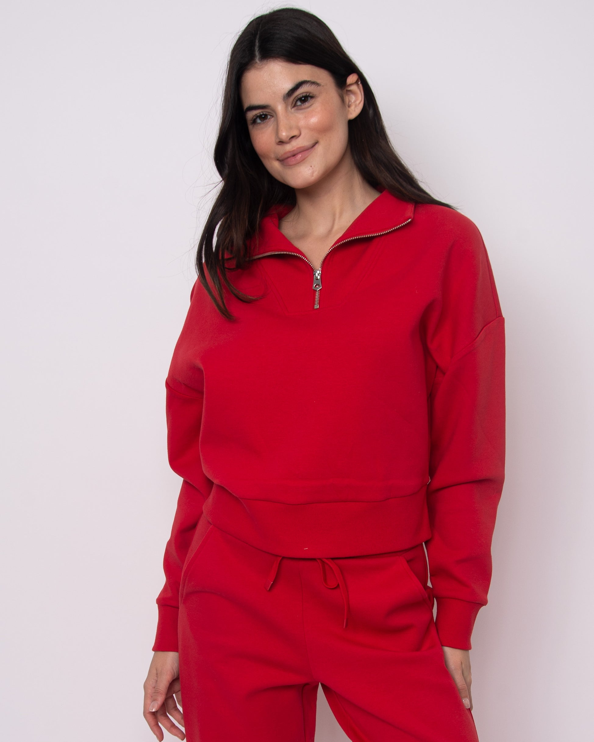 SEANNI SOFT KNIT HALF ZIP PULLOVER - ROUGE