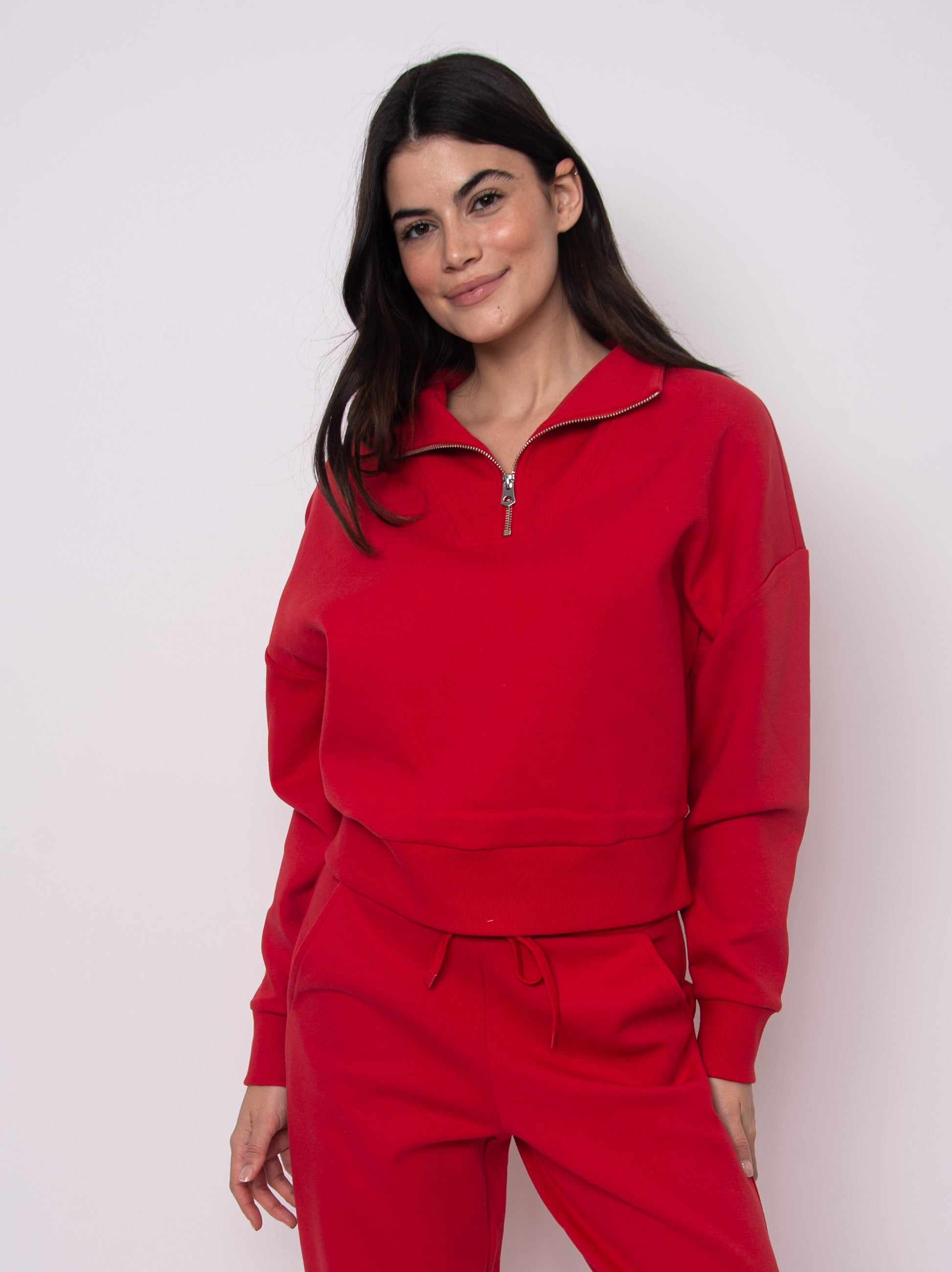 SEANNI SOFT KNIT HALF ZIP PULLOVER - ROUGE