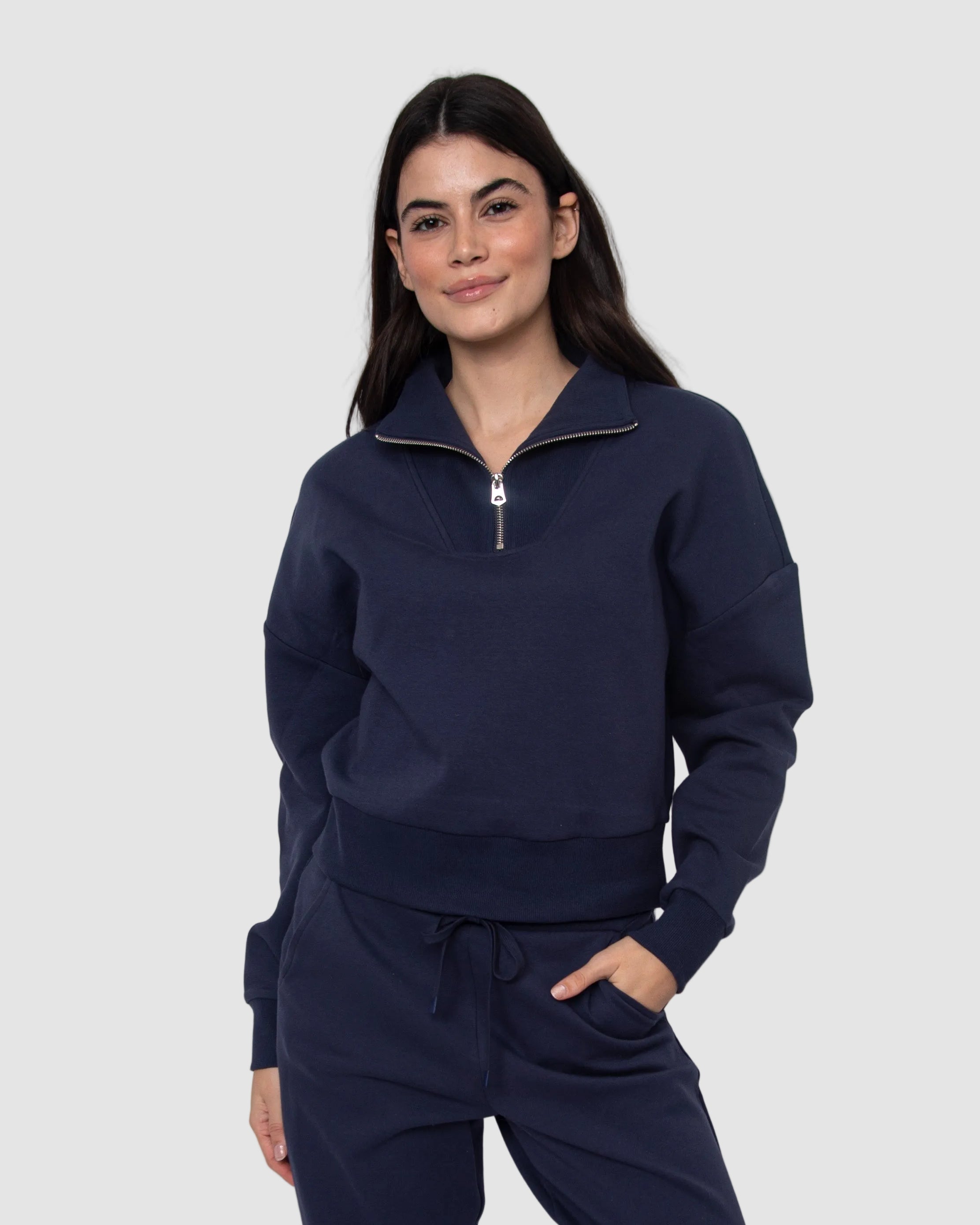 SEANNI SOFT KNIT HALF ZIP PULLOVER - NAVY BLUE