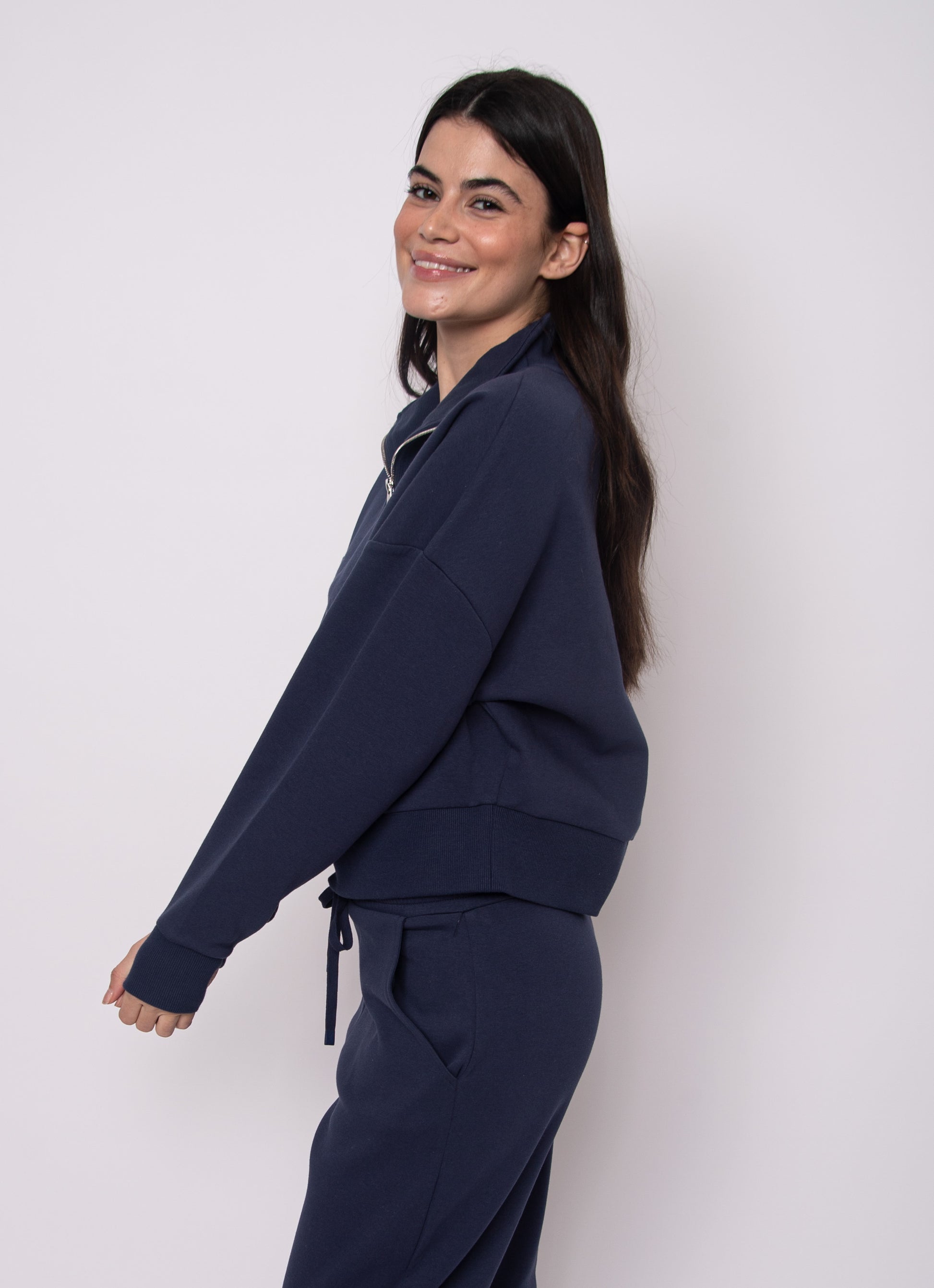SEANNI SOFT KNIT HALF ZIP PULLOVER - NAVY BLUE