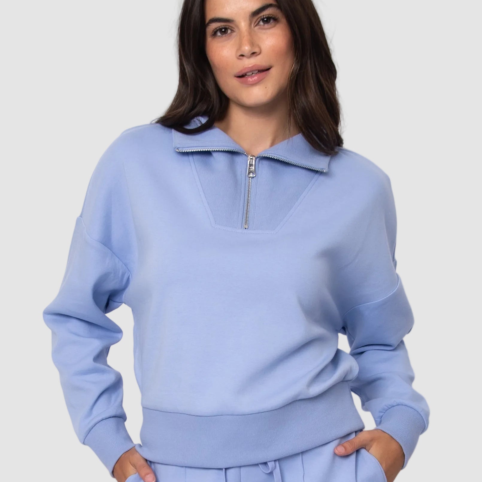 SEANNI SOFT KNIT HALF ZIP PULLOVER - PERRI BLUE