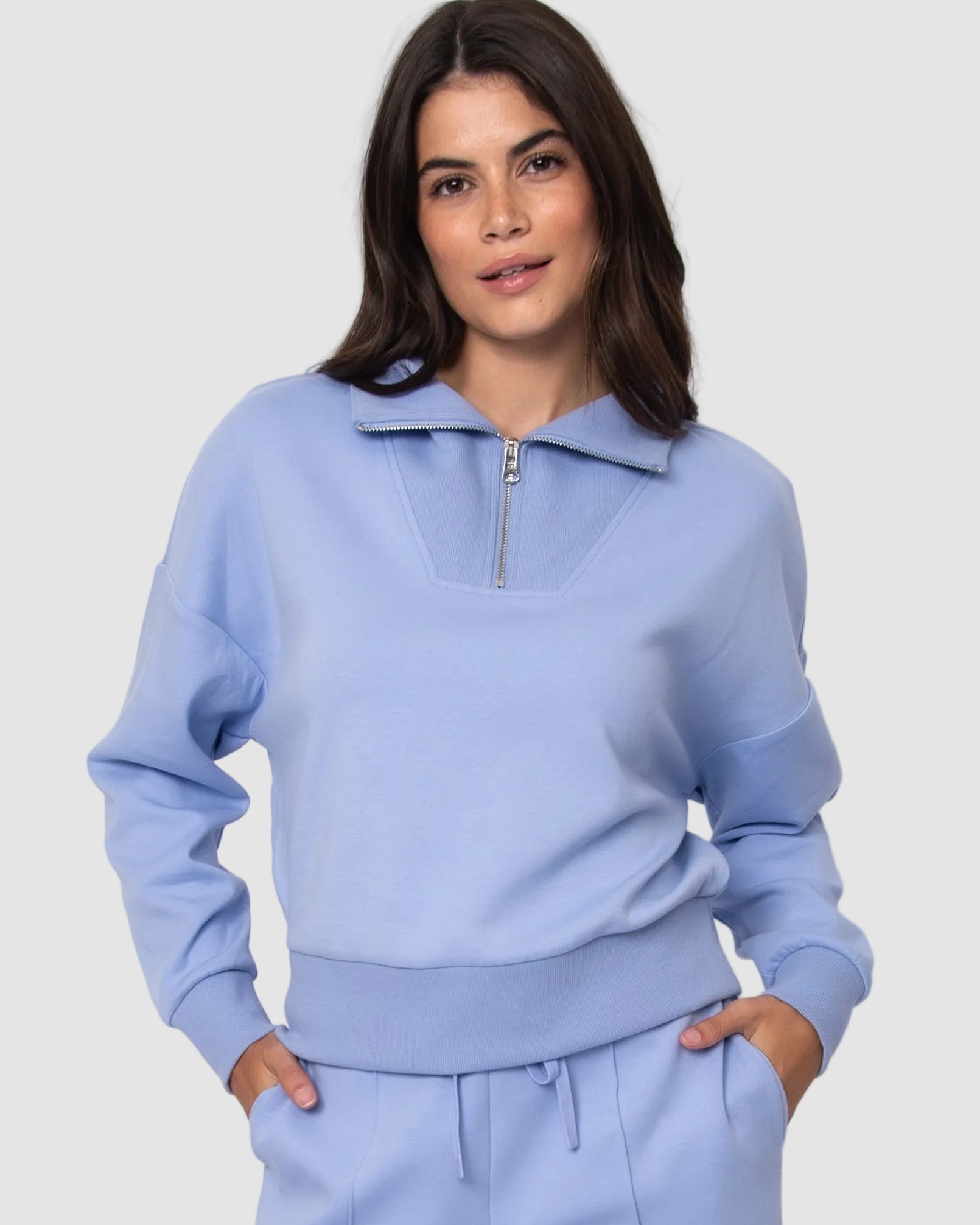 SEANNI SOFT KNIT HALF ZIP PULLOVER - PERRI BLUE