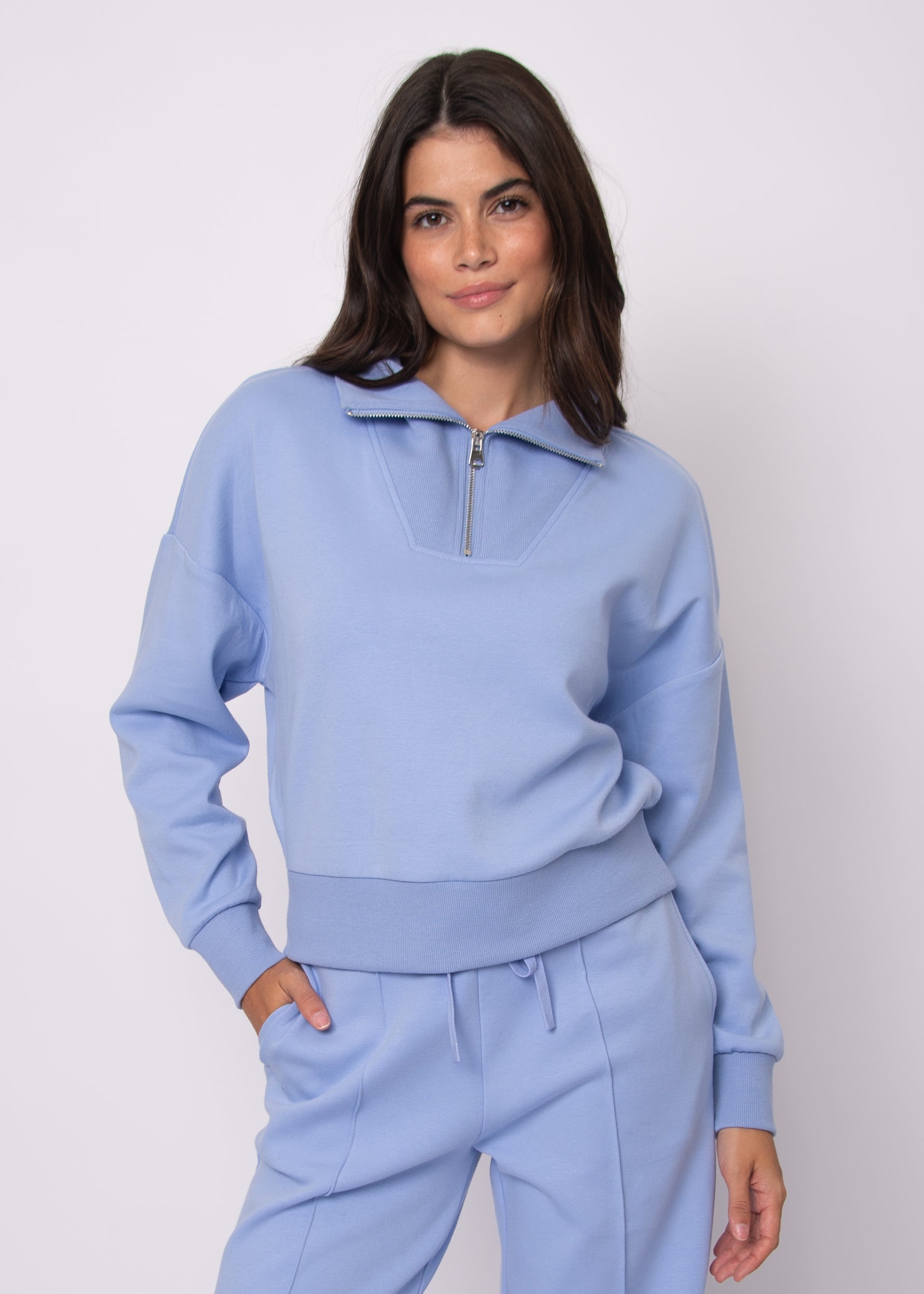 SEANNI SOFT KNIT HALF ZIP PULLOVER - PERRI BLUE