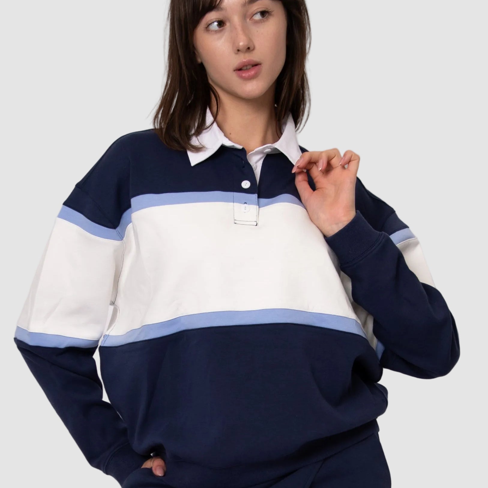 ESTHER SOFT KNIT POLO PULLOVER - NAVY BLUE