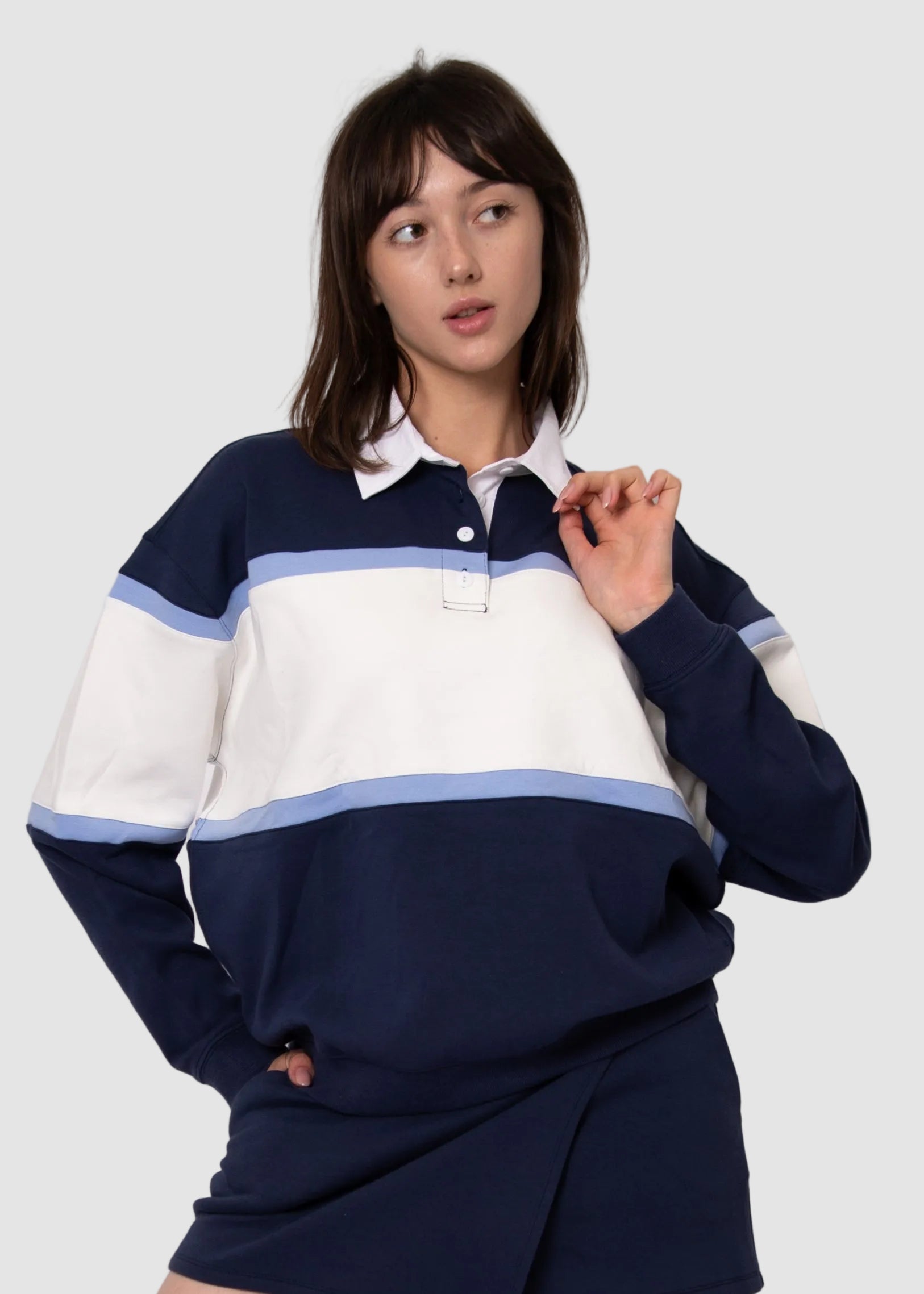 ESTHER SOFT KNIT POLO PULLOVER - NAVY BLUE