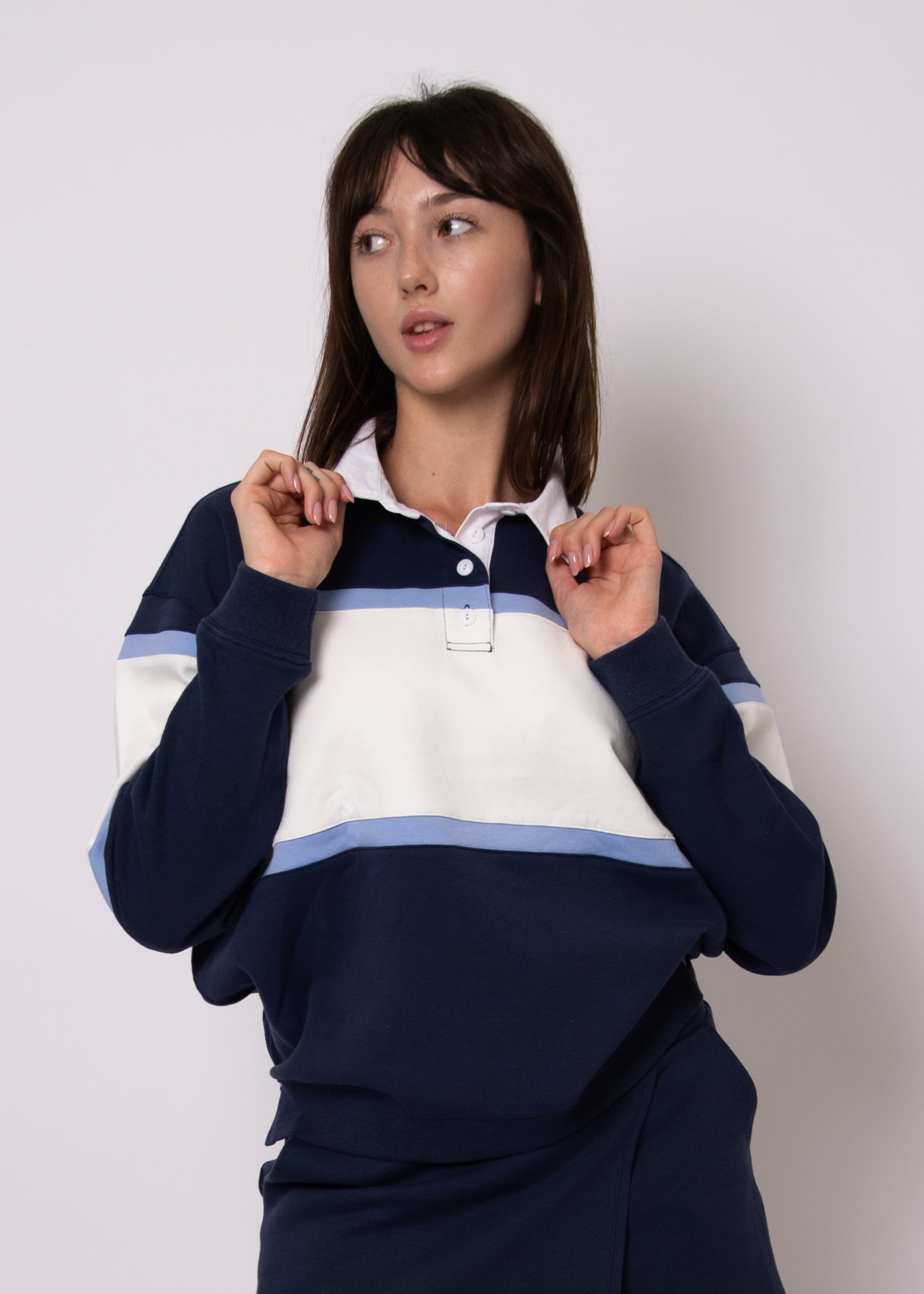 ESTHER SOFT KNIT POLO PULLOVER - NAVY BLUE