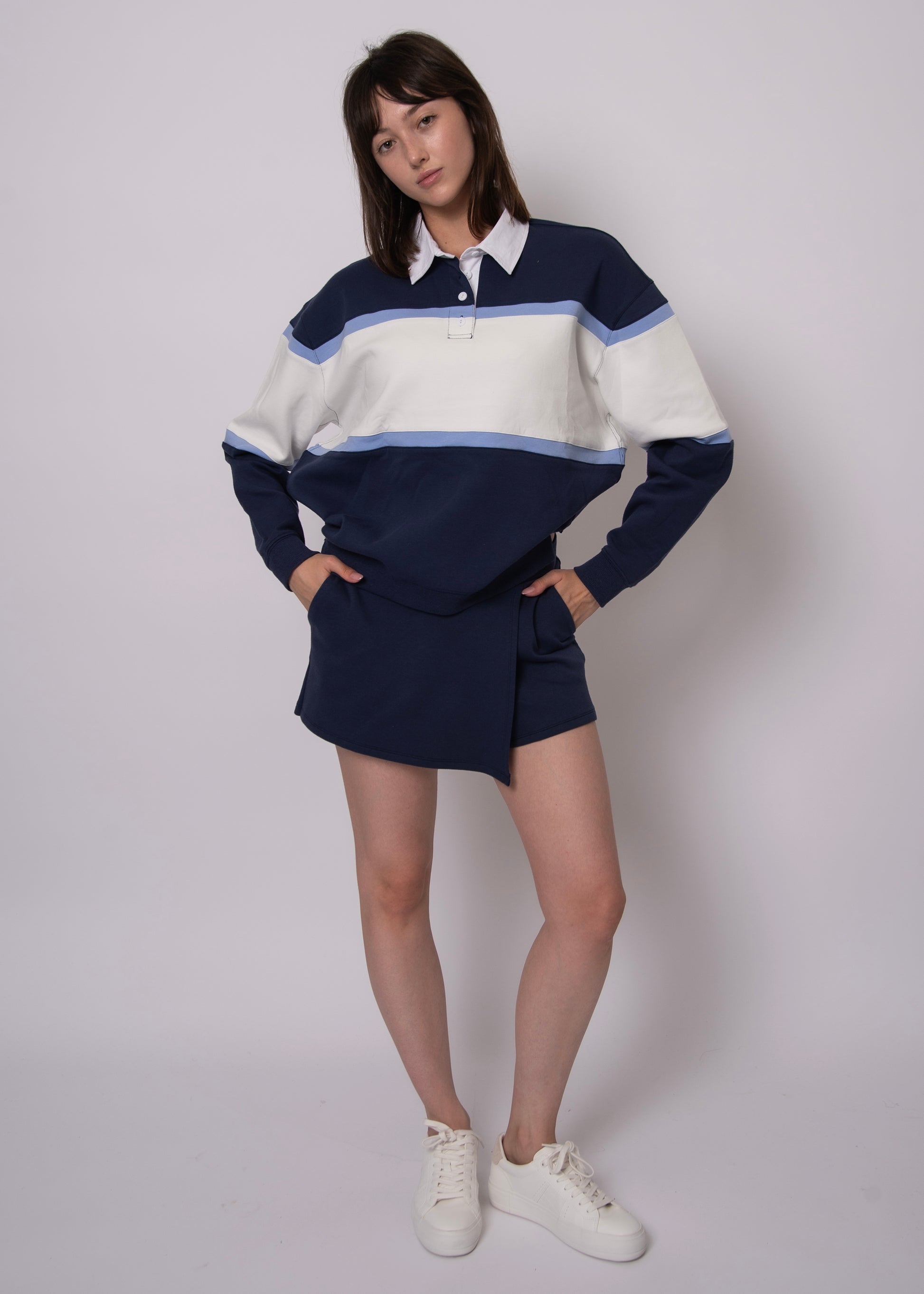 ESTHER SOFT KNIT POLO PULLOVER - NAVY BLUE