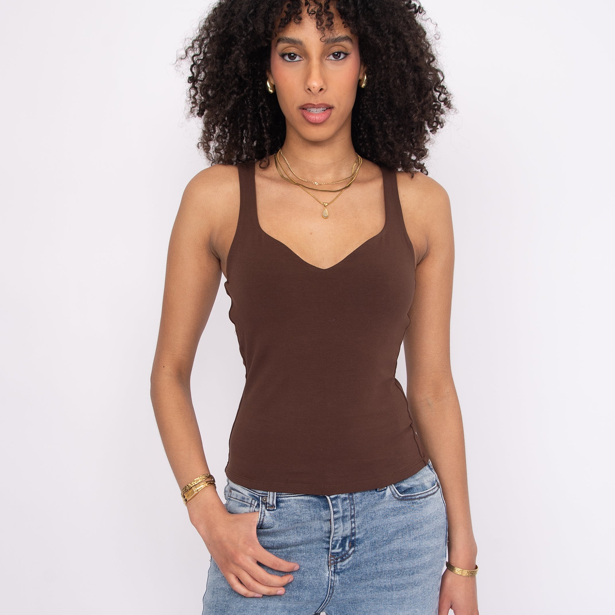 COTTON CORE IMANE SWEETHEART TANK - MOCHA