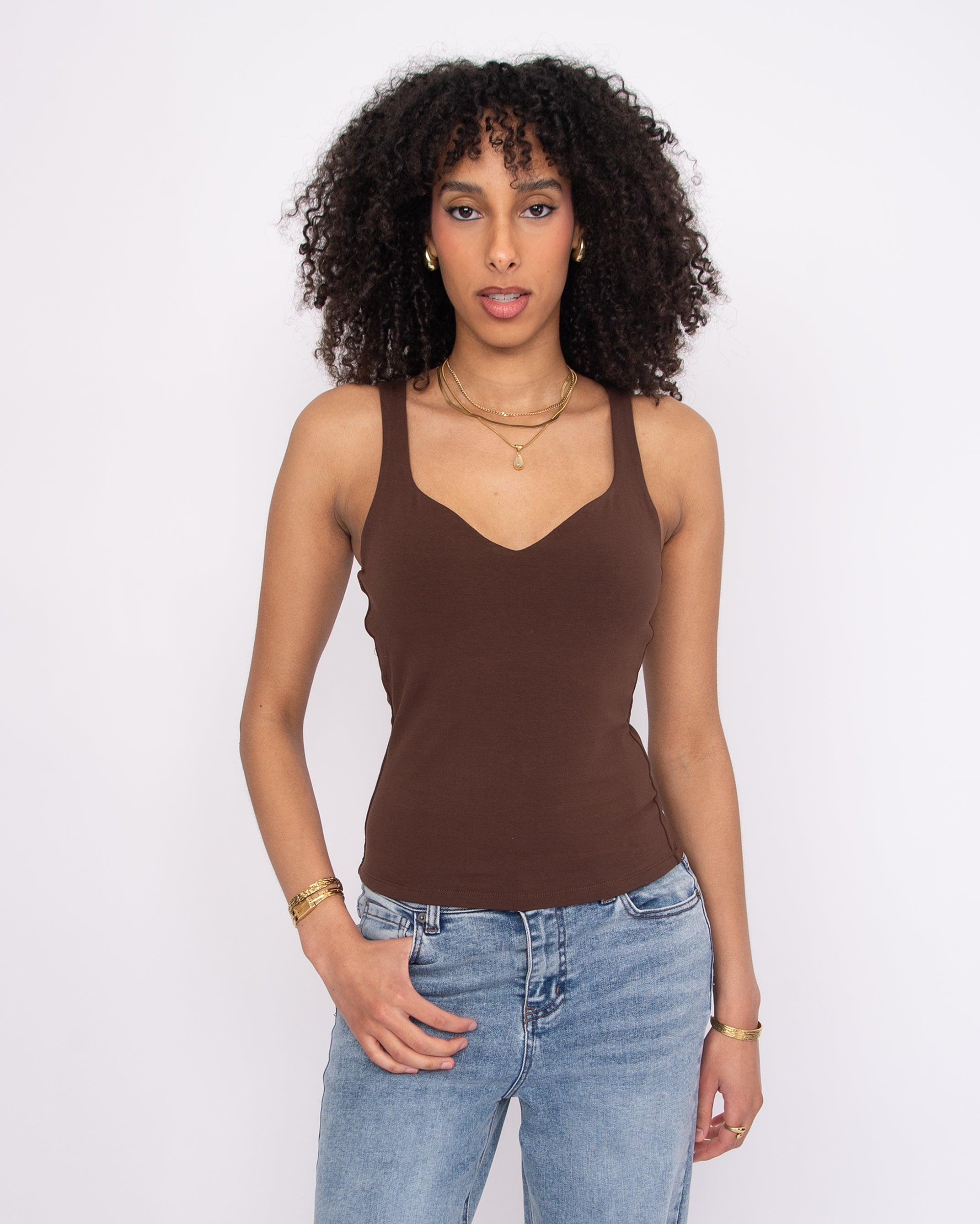 COTTON CORE IMANE SWEETHEART TANK - MOCHA