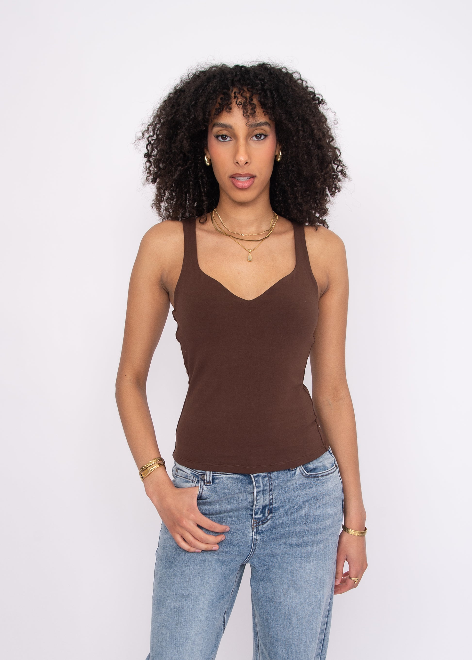 COTTON CORE IMANE SWEETHEART TANK - MOCHA