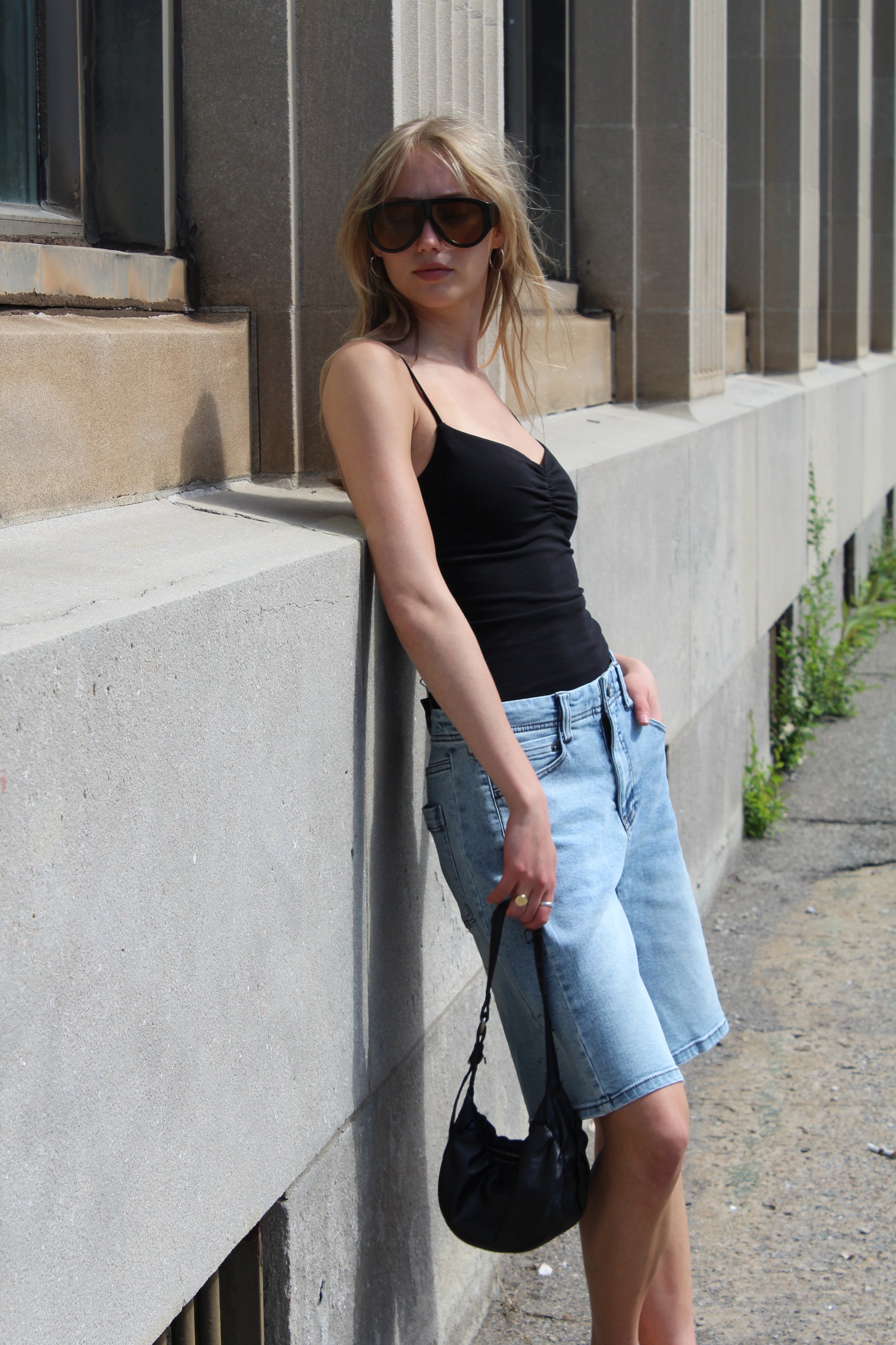 COTTON CORE SUZAN SPAGHETTI STRAP TANK - BLACK