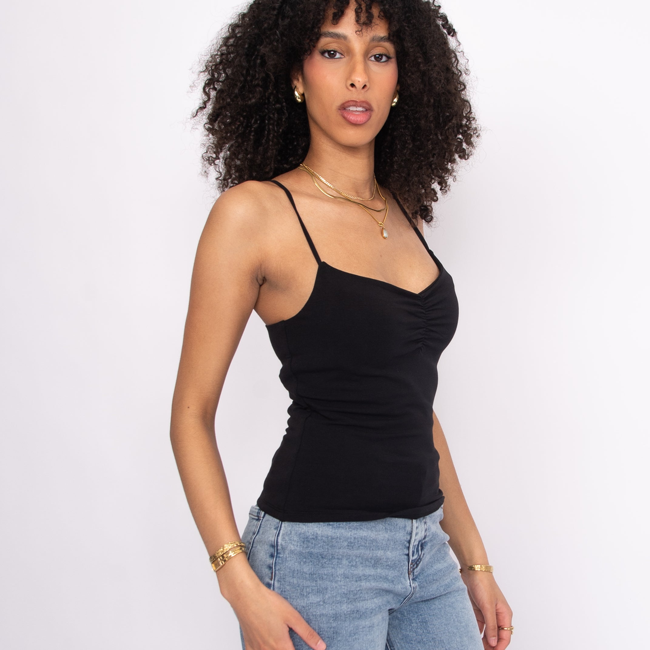 COTTON CORE SUZAN SPAGHETTI STRAP TANK - BLACK