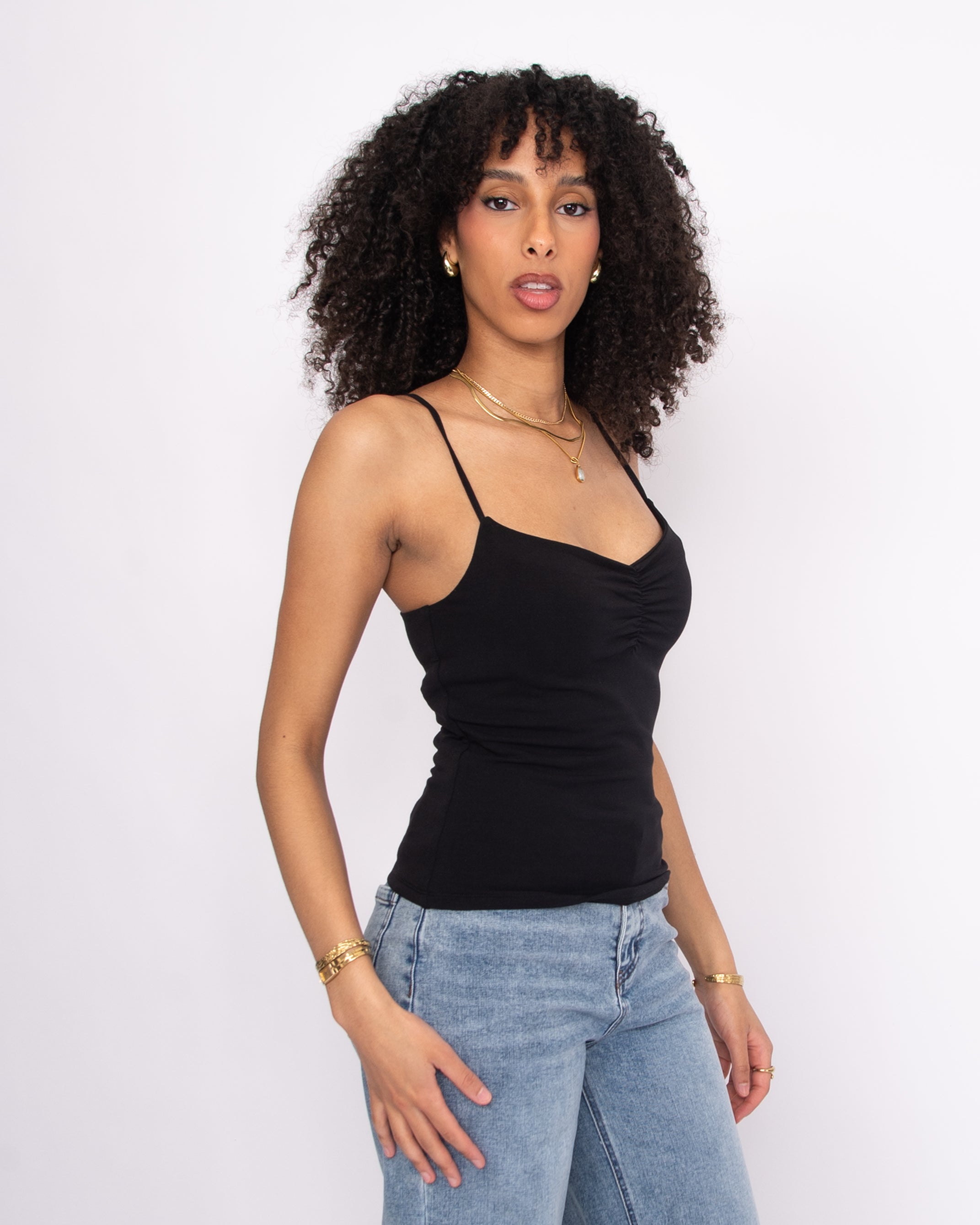 COTTON CORE SUZAN SPAGHETTI STRAP TANK - BLACK