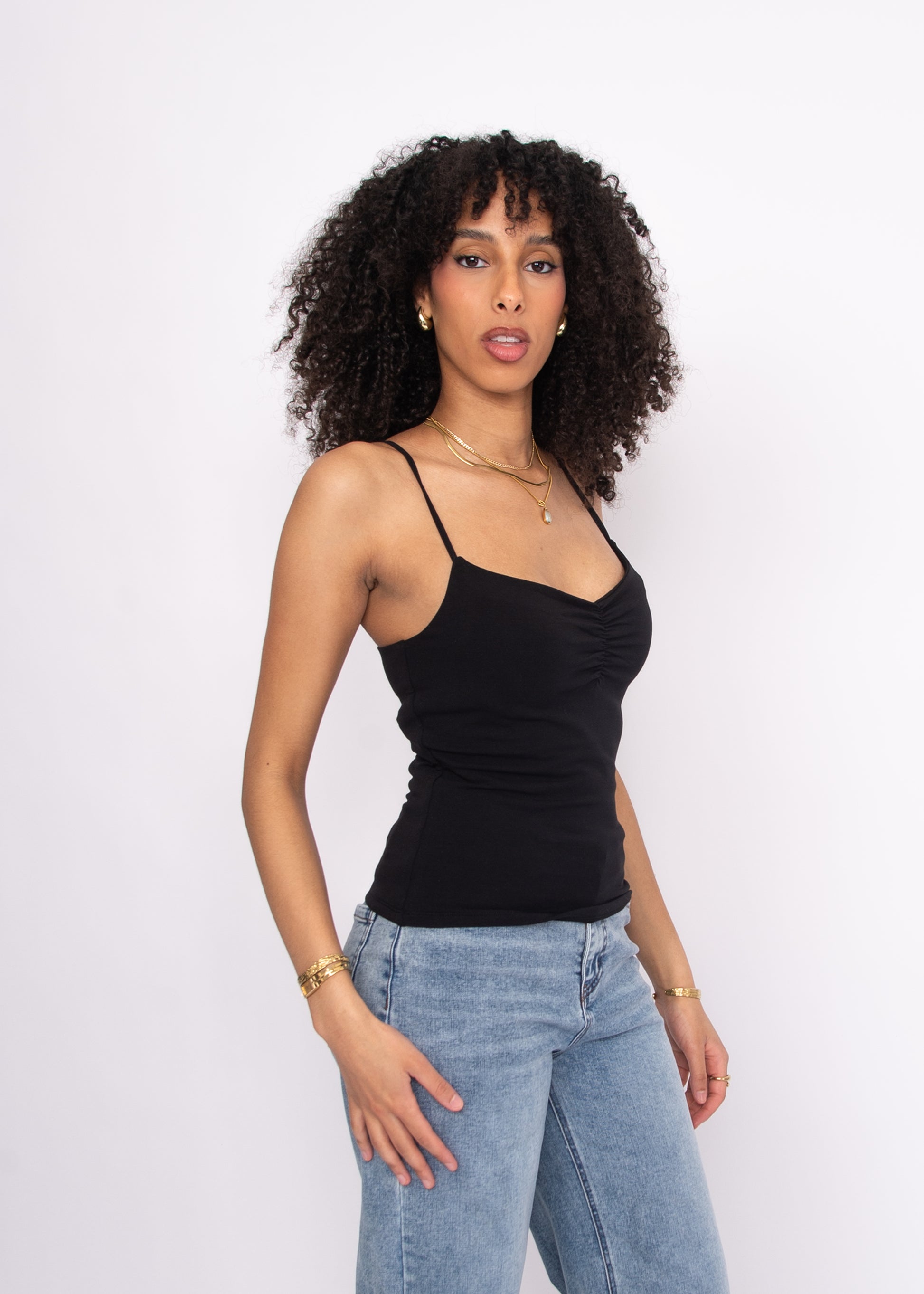 COTTON CORE SUZAN SPAGHETTI STRAP TANK - BLACK