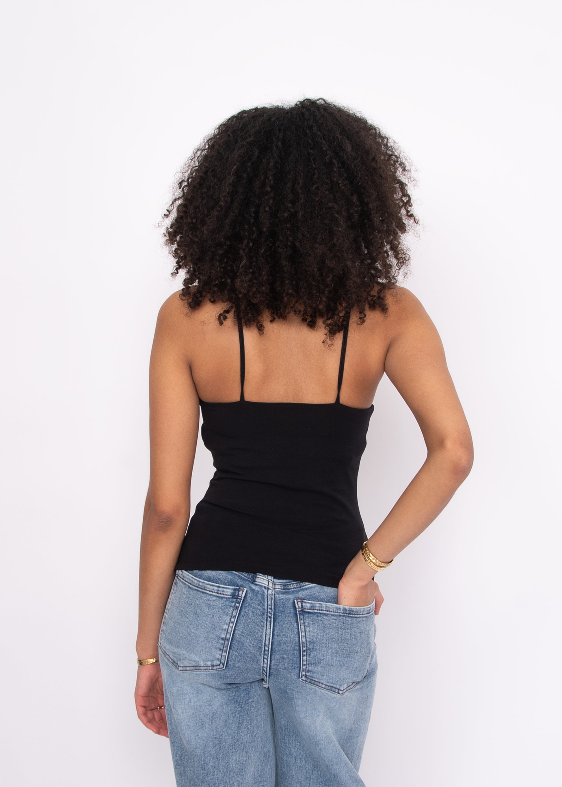 COTTON CORE SUZAN SPAGHETTI STRAP TANK - BLACK