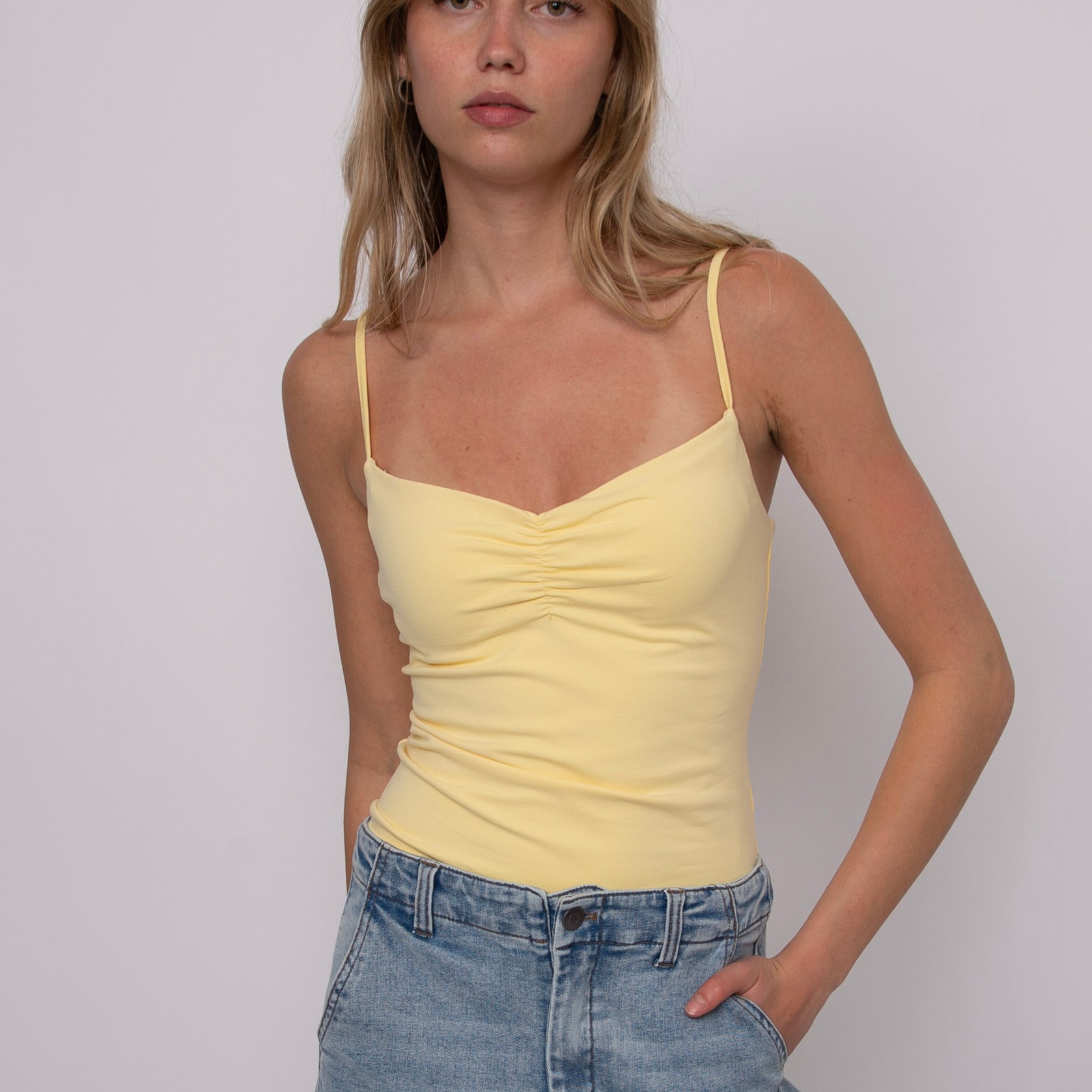 COTTON CORE SUZAN SPAGHETTI STRAP TANK - DOUBLE CREAM