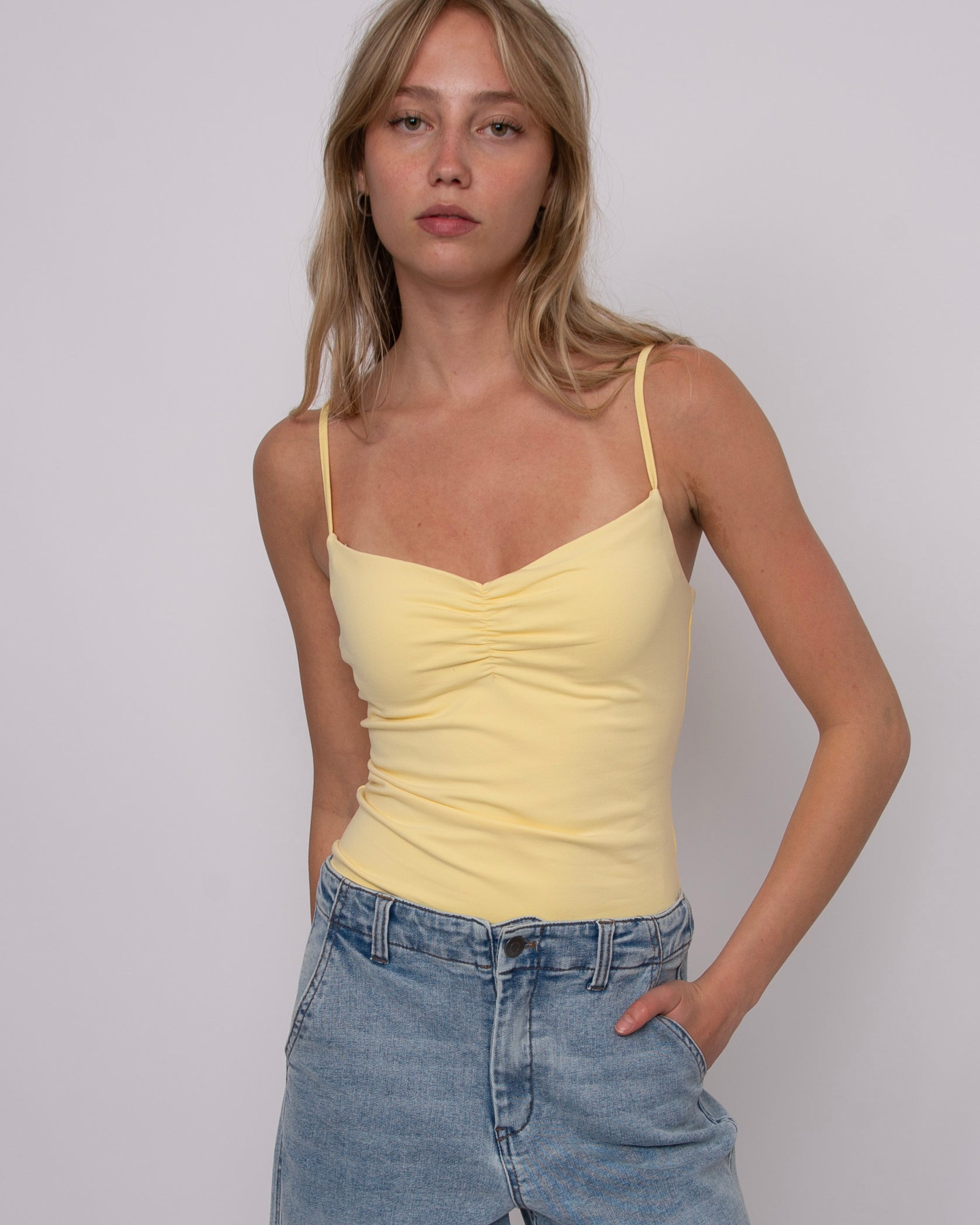 COTTON CORE SUZAN SPAGHETTI STRAP TANK - DOUBLE CREAM