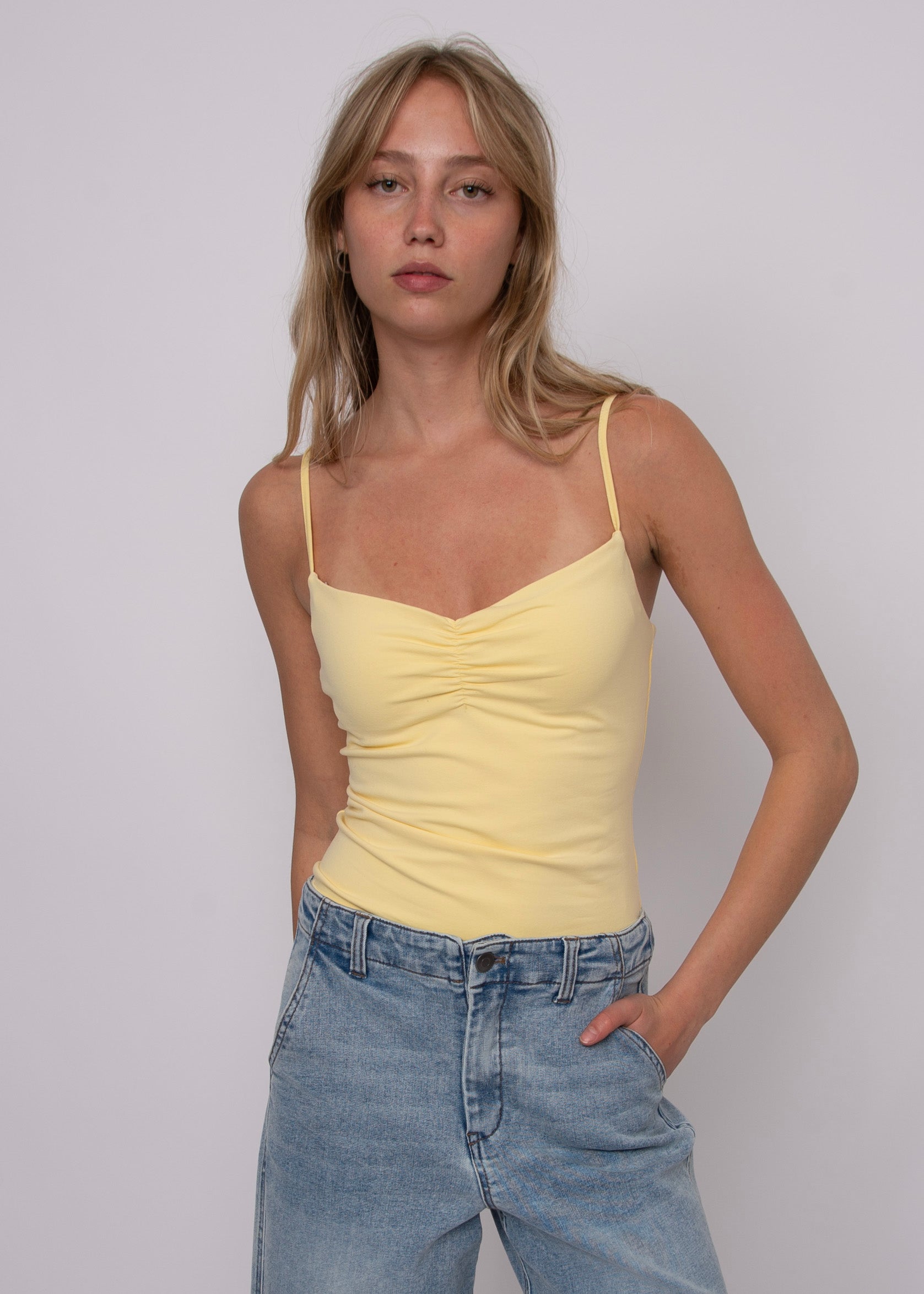 COTTON CORE SUZAN SPAGHETTI STRAP TANK - DOUBLE CREAM