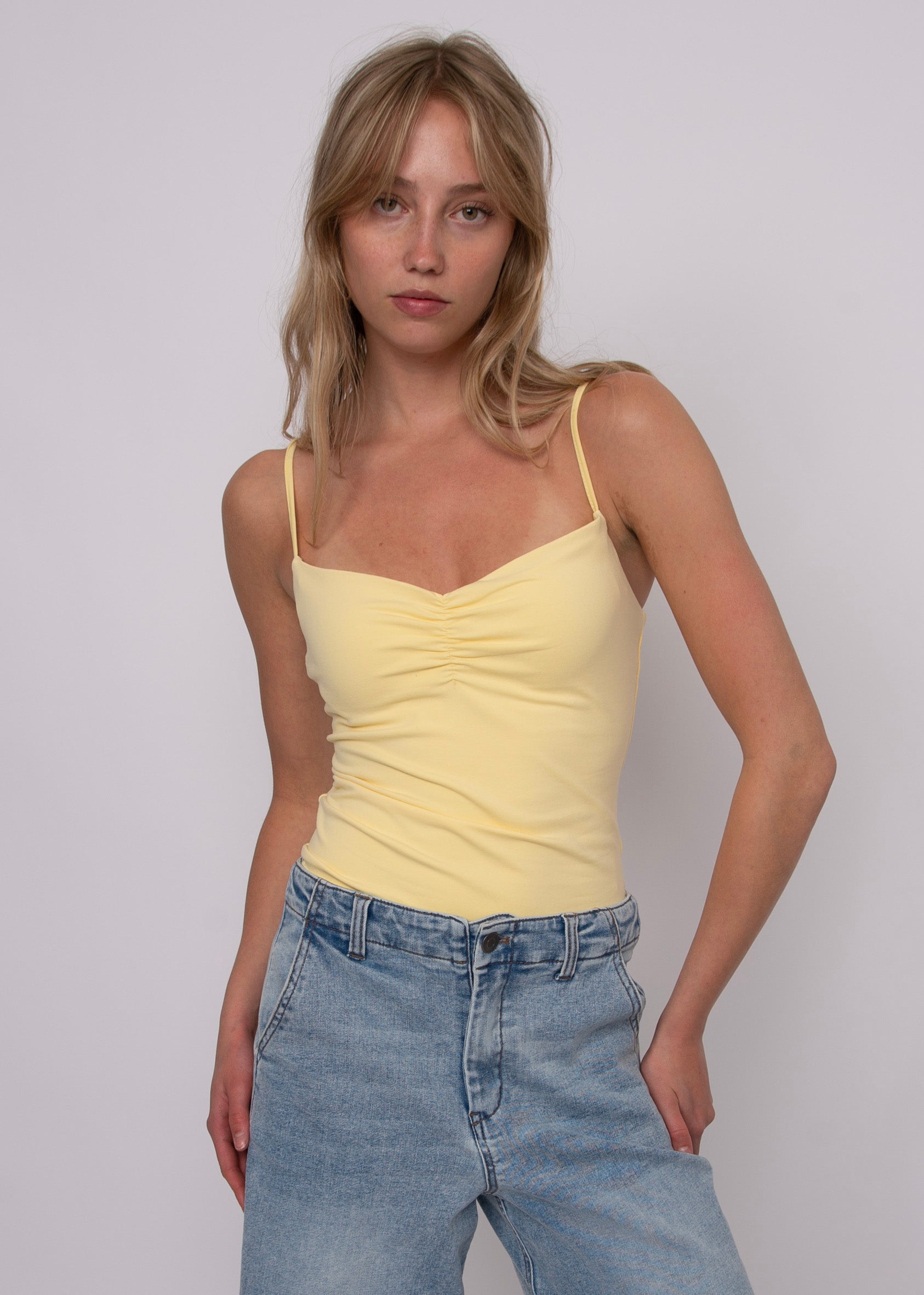 COTTON CORE SUZAN SPAGHETTI STRAP TANK - DOUBLE CREAM