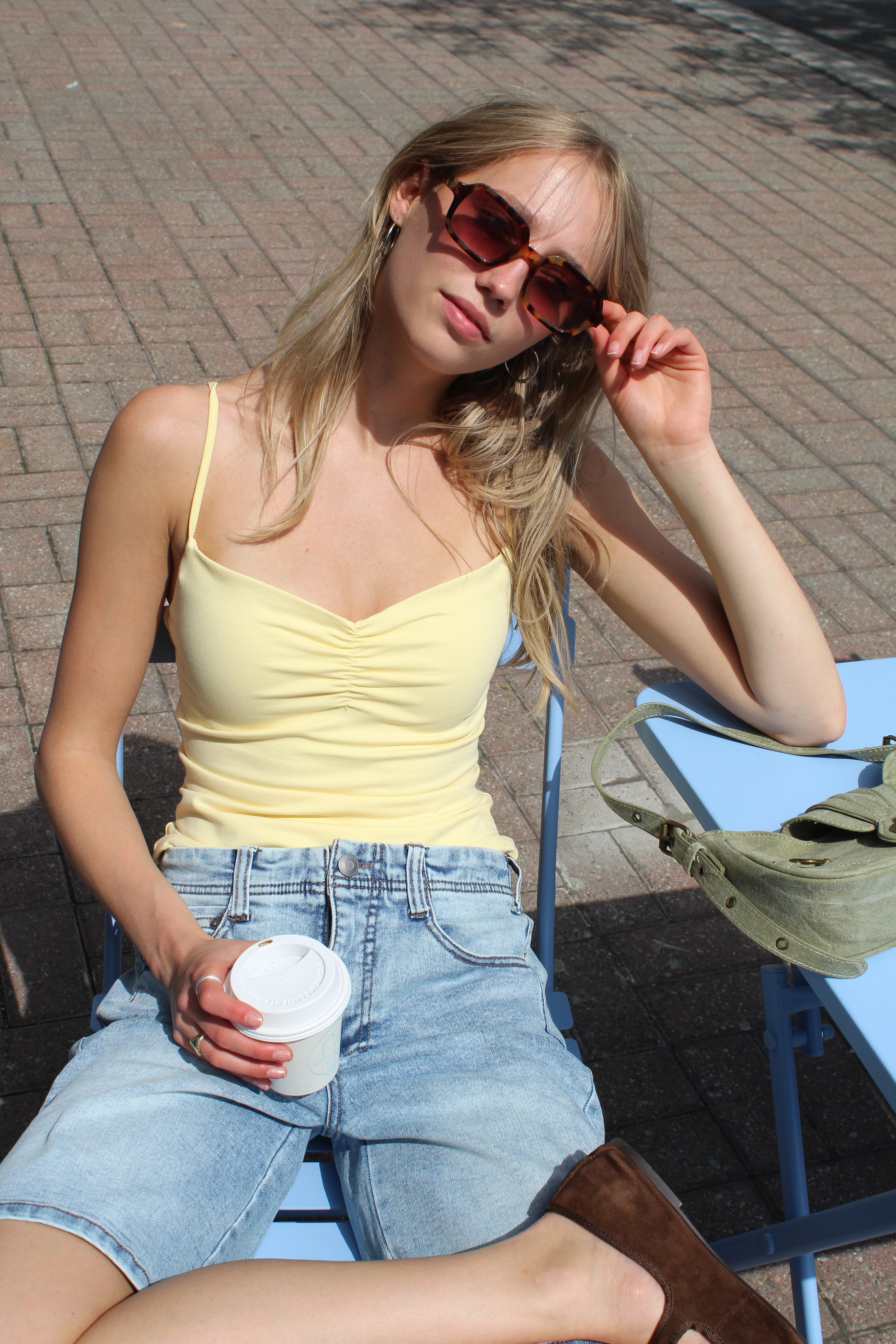 COTTON CORE SUZAN SPAGHETTI STRAP TANK - DOUBLE CREAM