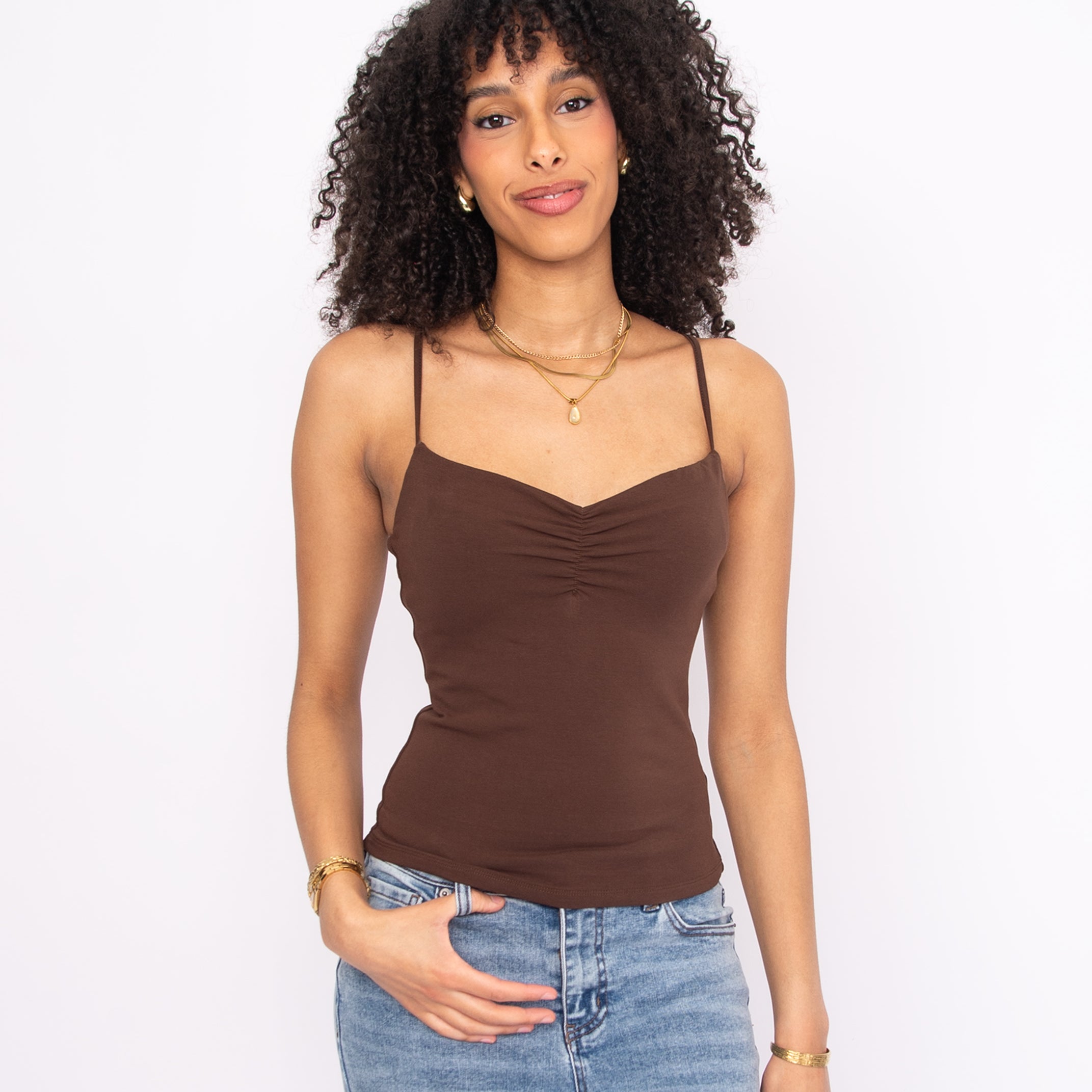 COTTON CORE SUZAN SPAGHETTI STRAP TANK - MOCHA