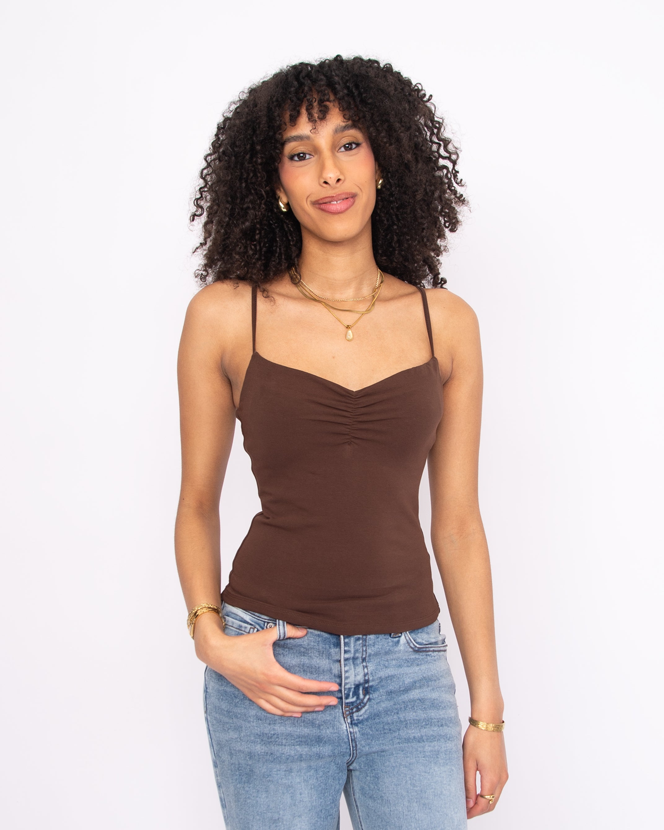 COTTON CORE SUZAN SPAGHETTI STRAP TANK - MOCHA