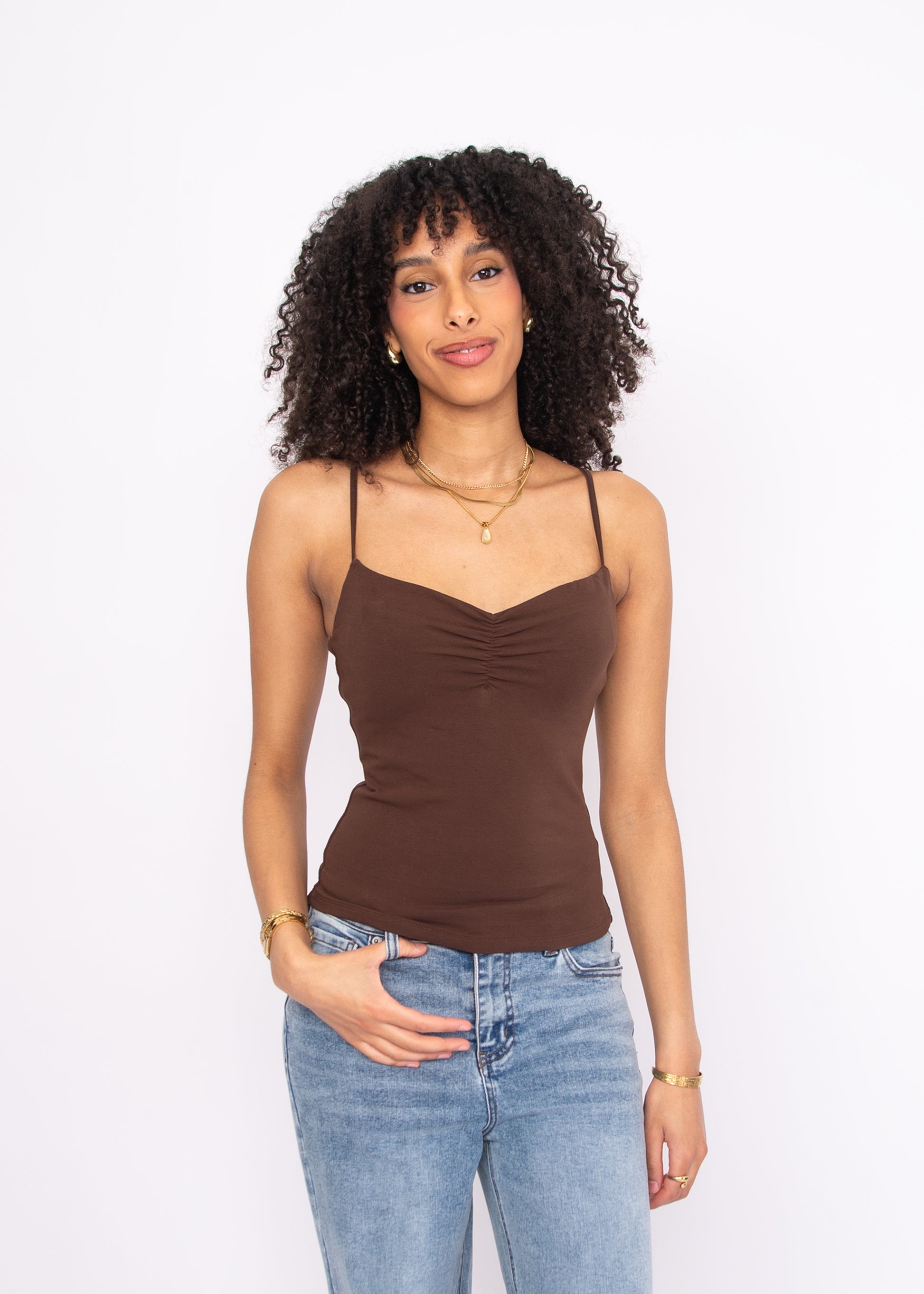 COTTON CORE SUZAN SPAGHETTI STRAP TANK - MOCHA