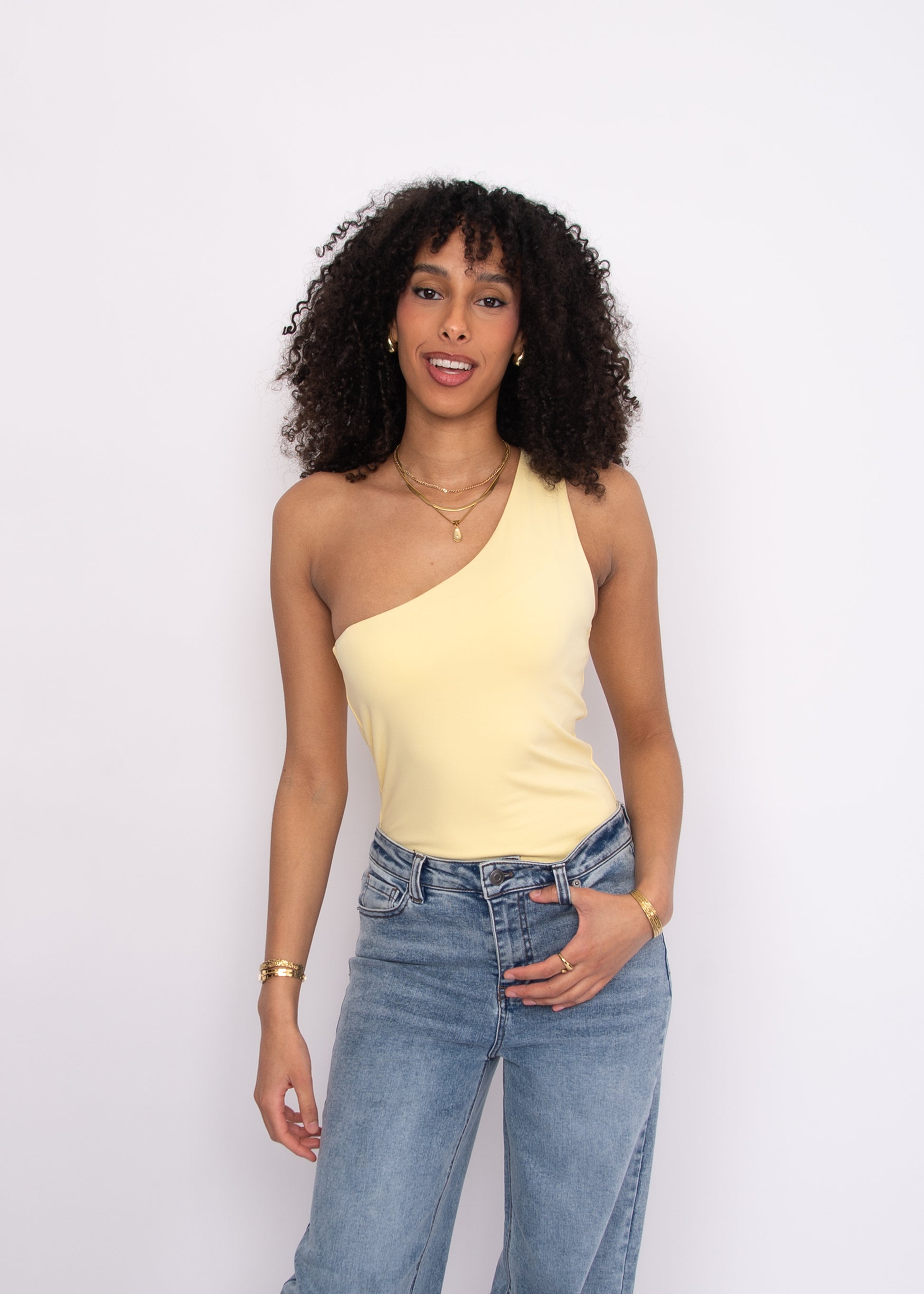 COTTON CORE SUNNY ONE SHOULDER TOP - DOUBLE CREAM