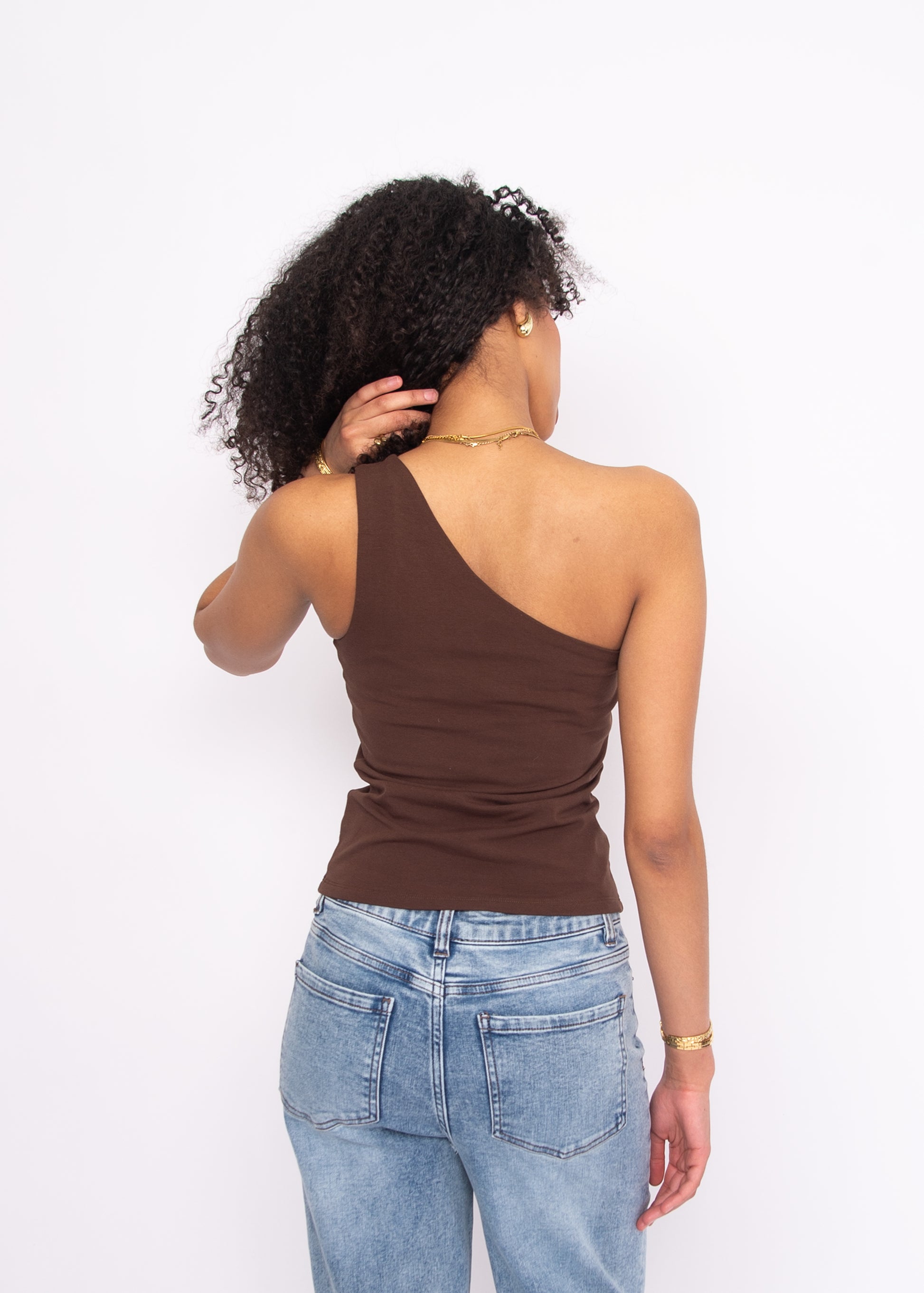 COTTON CORE SUNNY ONE SHOULDER TOP - MOCHA