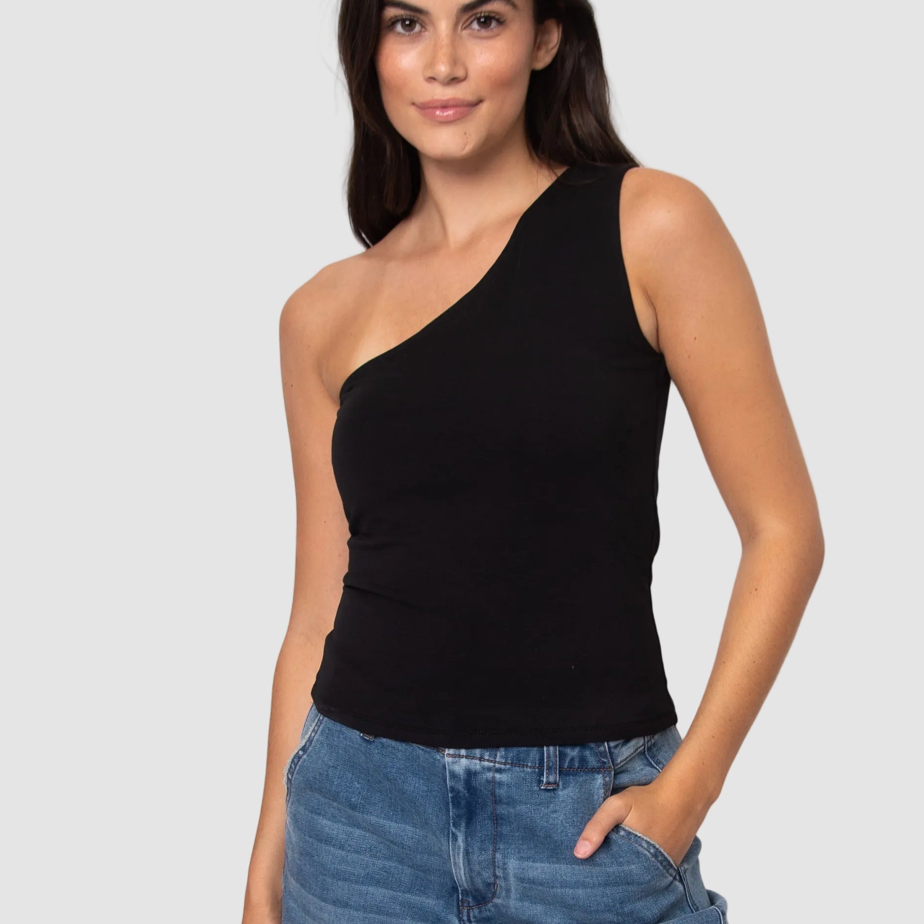 COTTON CORE SUNNY ONE SHOULDER TOP - BLACK