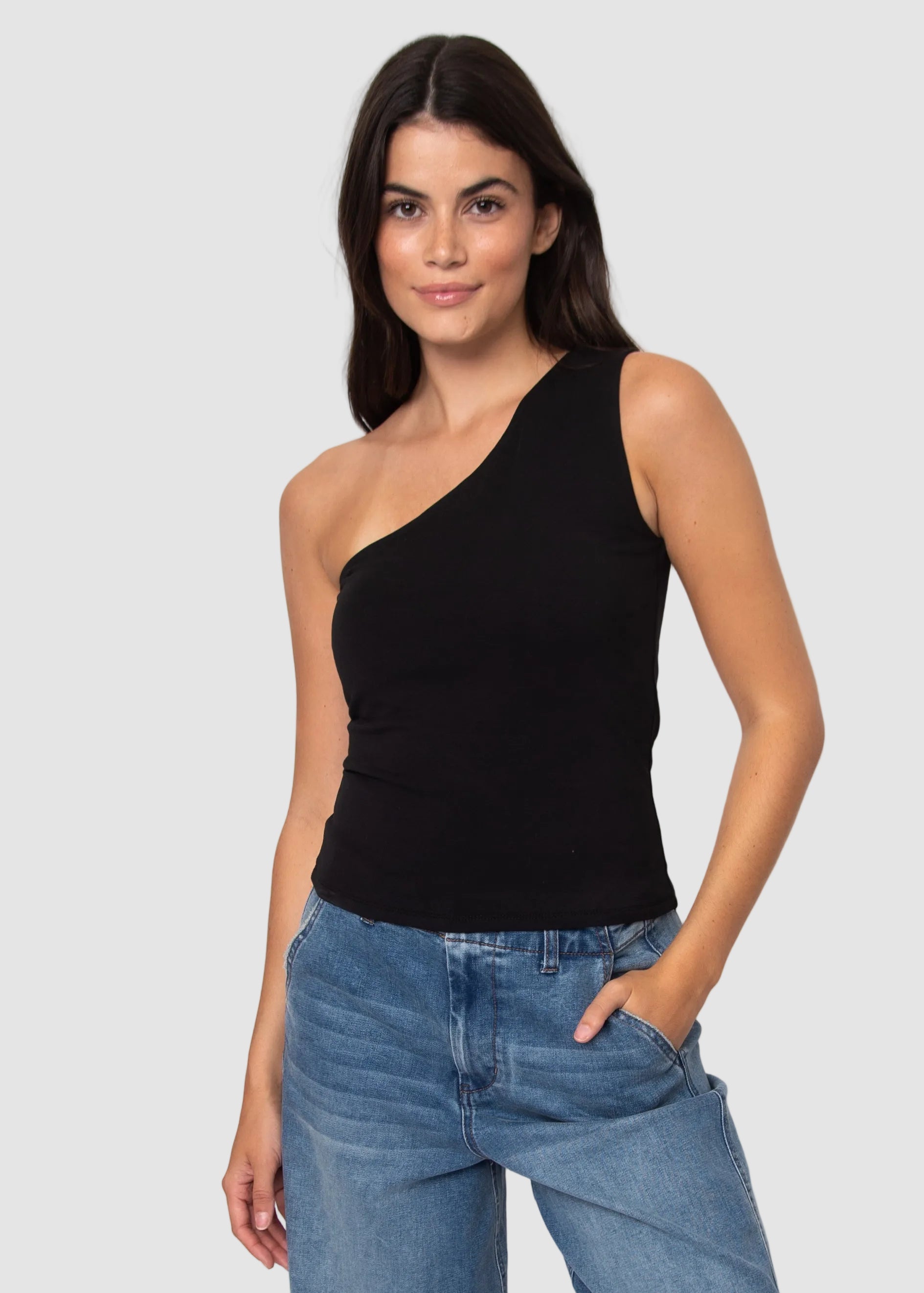 COTTON CORE SUNNY ONE SHOULDER TOP - BLACK