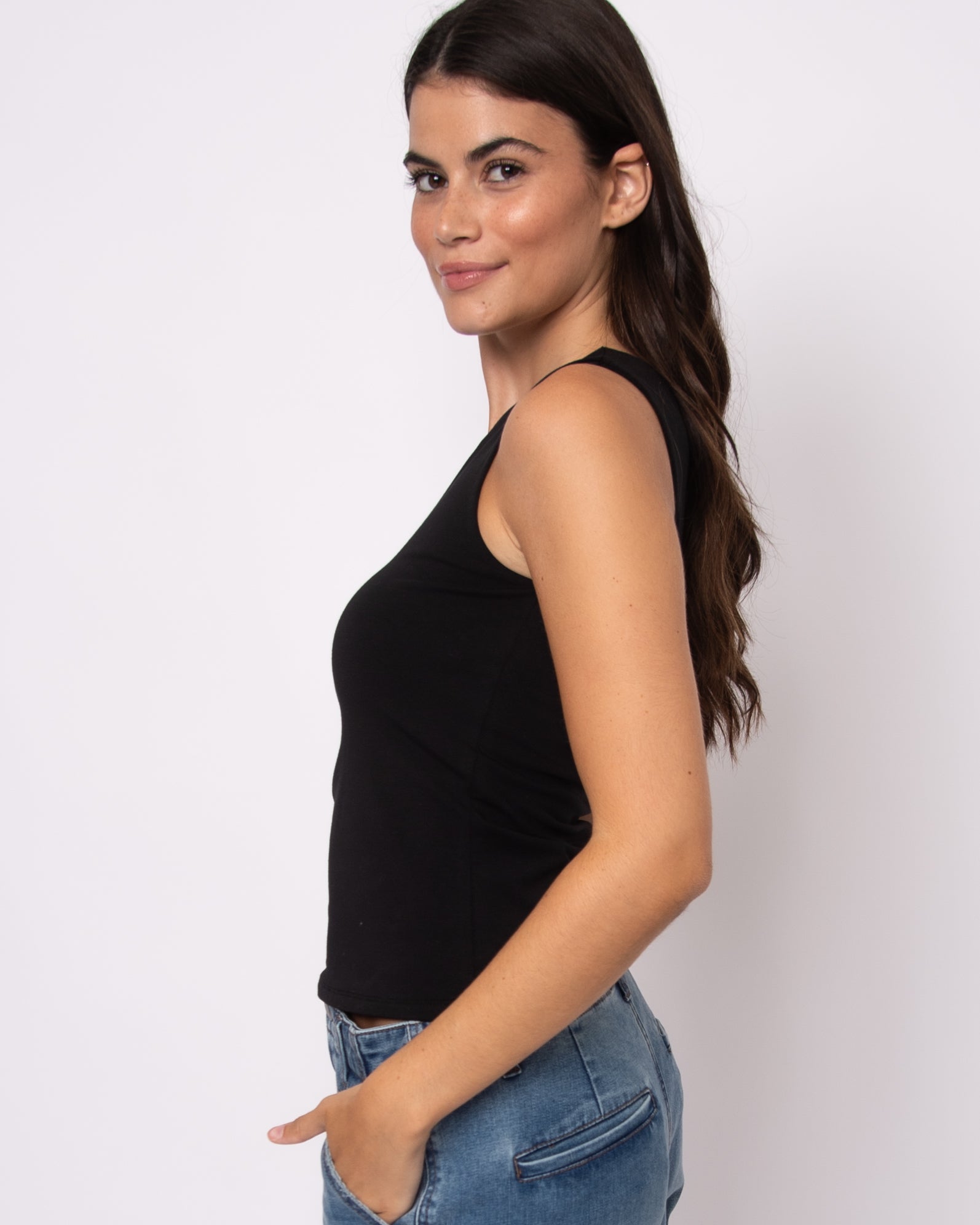 COTTON CORE SUNNY ONE SHOULDER TOP - BLACK