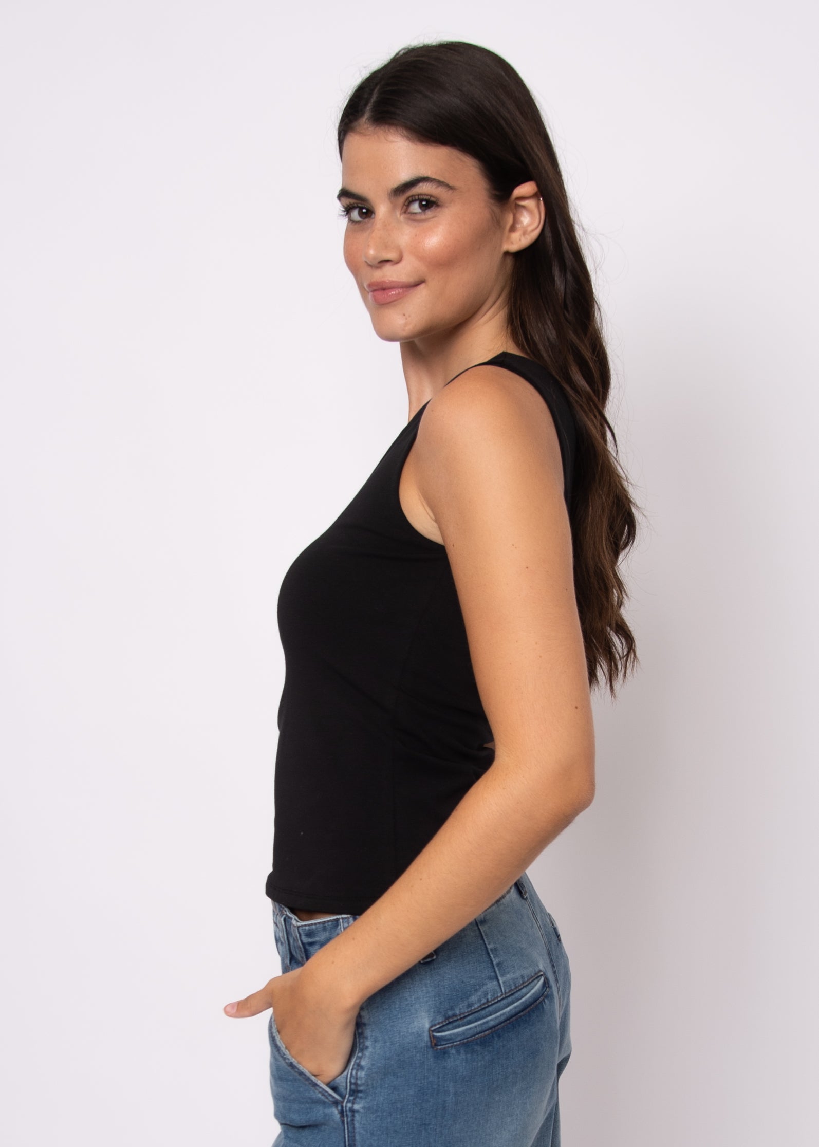 COTTON CORE SUNNY ONE SHOULDER TOP - BLACK
