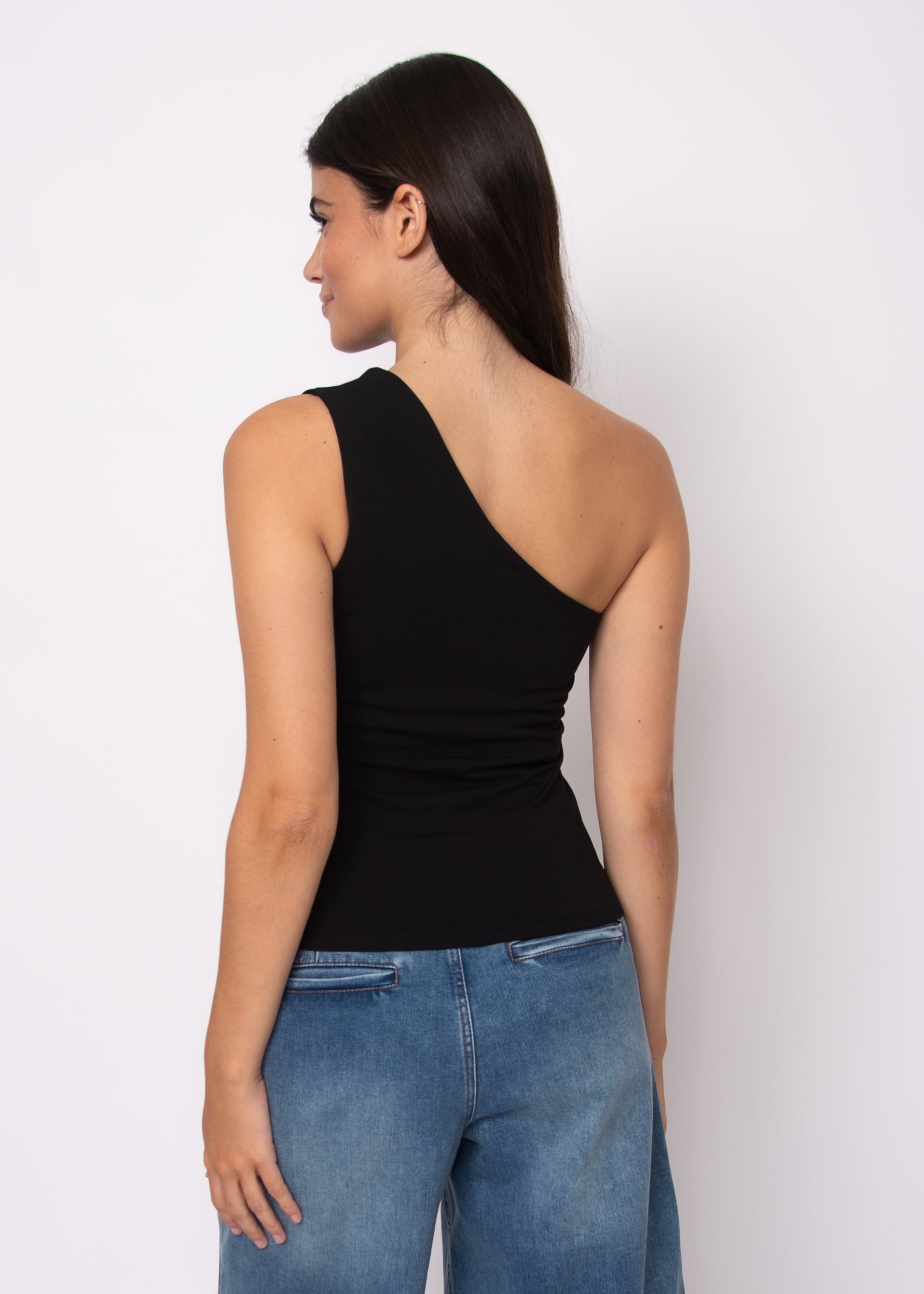 COTTON CORE SUNNY ONE SHOULDER TOP - BLACK