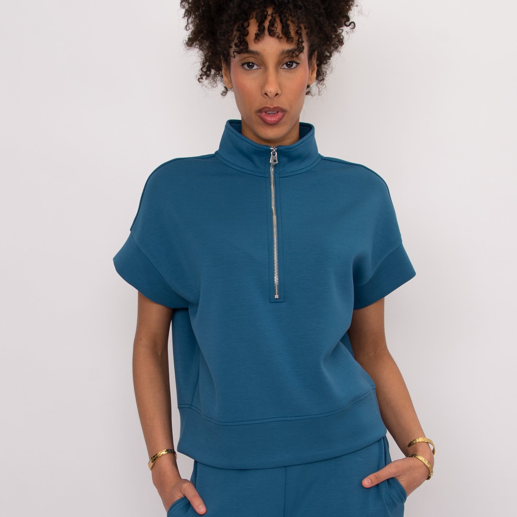 DUA SOFT KNIT HALF ZIP TOP - BORDER BLUE