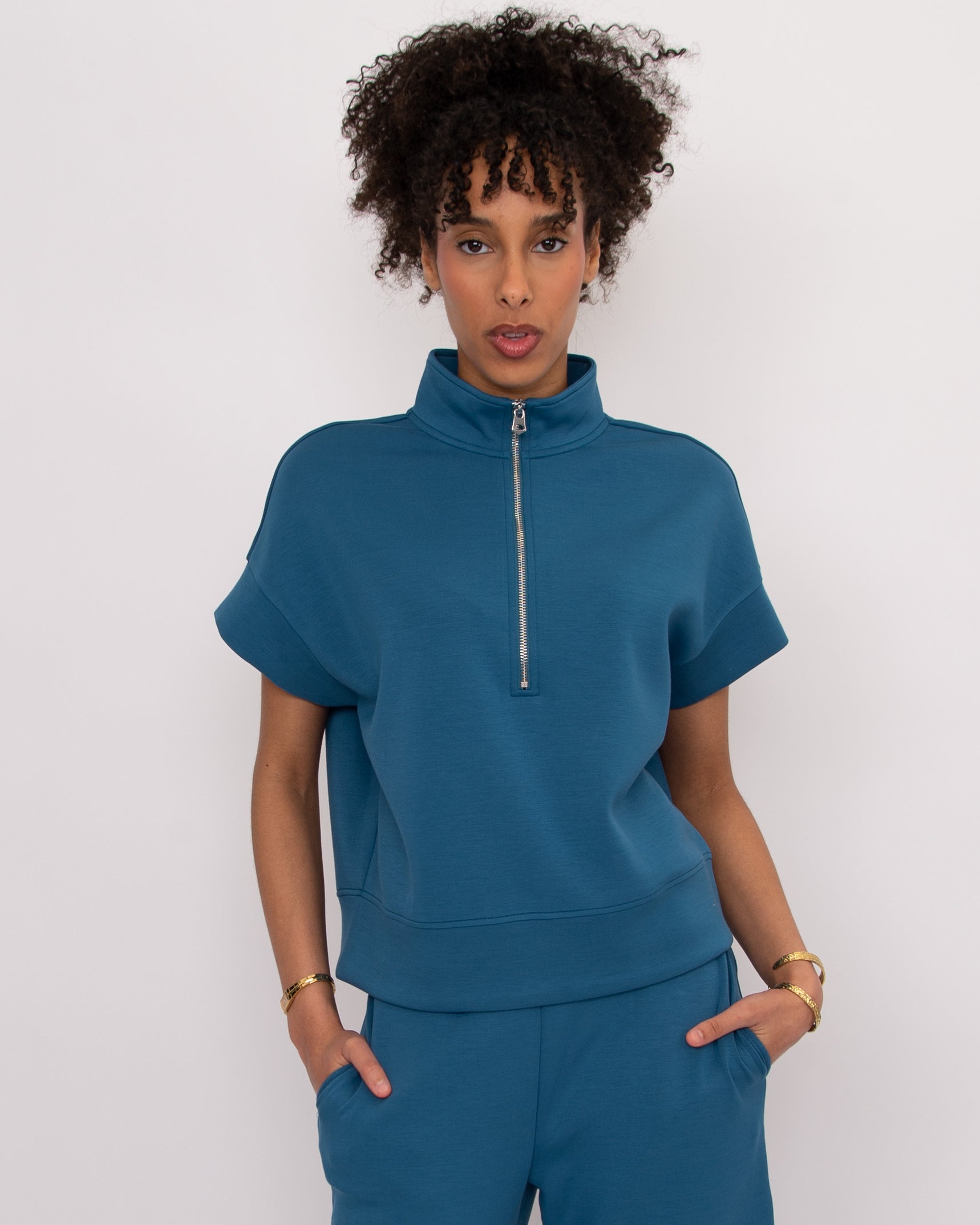 DUA SOFT KNIT HALF ZIP TOP - BORDER BLUE