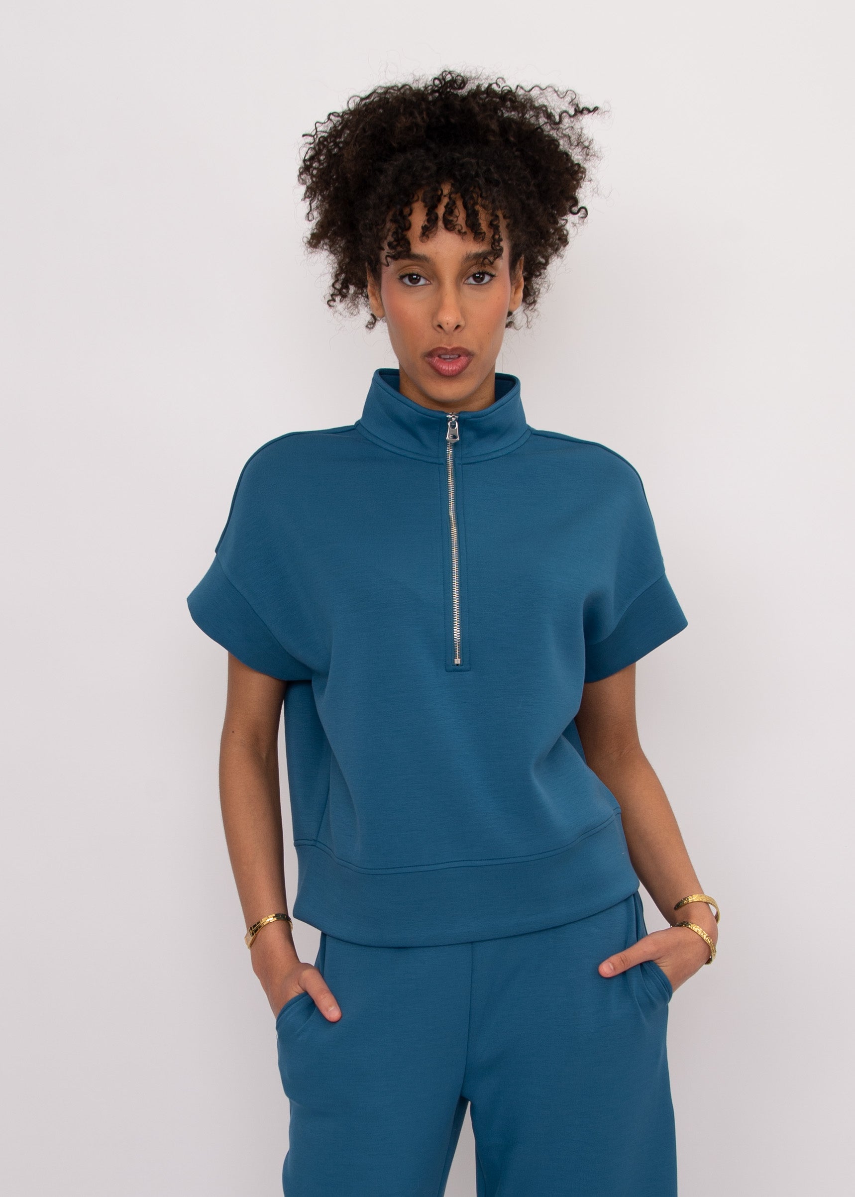 DUA SOFT KNIT HALF ZIP TOP - BORDER BLUE