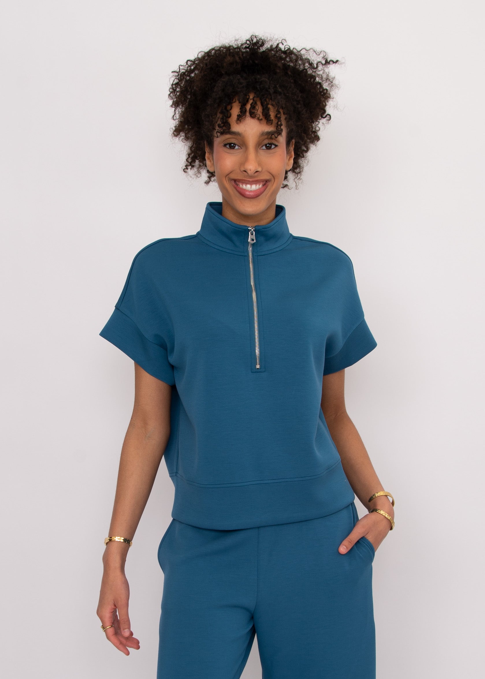 DUA SOFT KNIT HALF ZIP TOP - BORDER BLUE