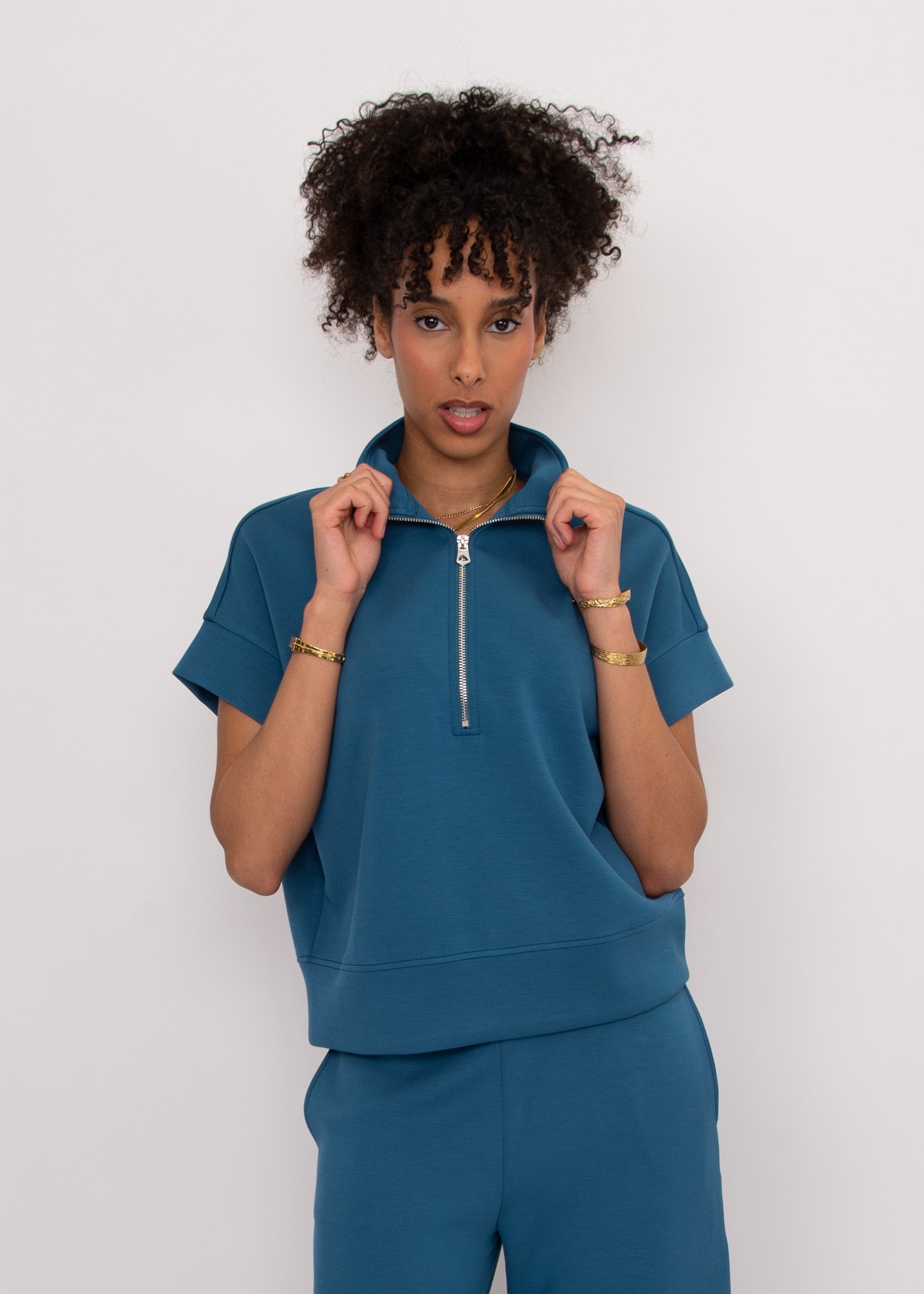 DUA SOFT KNIT HALF ZIP TOP - BORDER BLUE