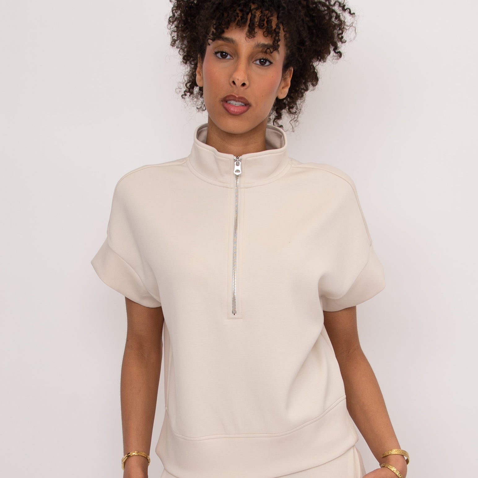 DUA SOFT KNIT HALF ZIP TOP - STONE
