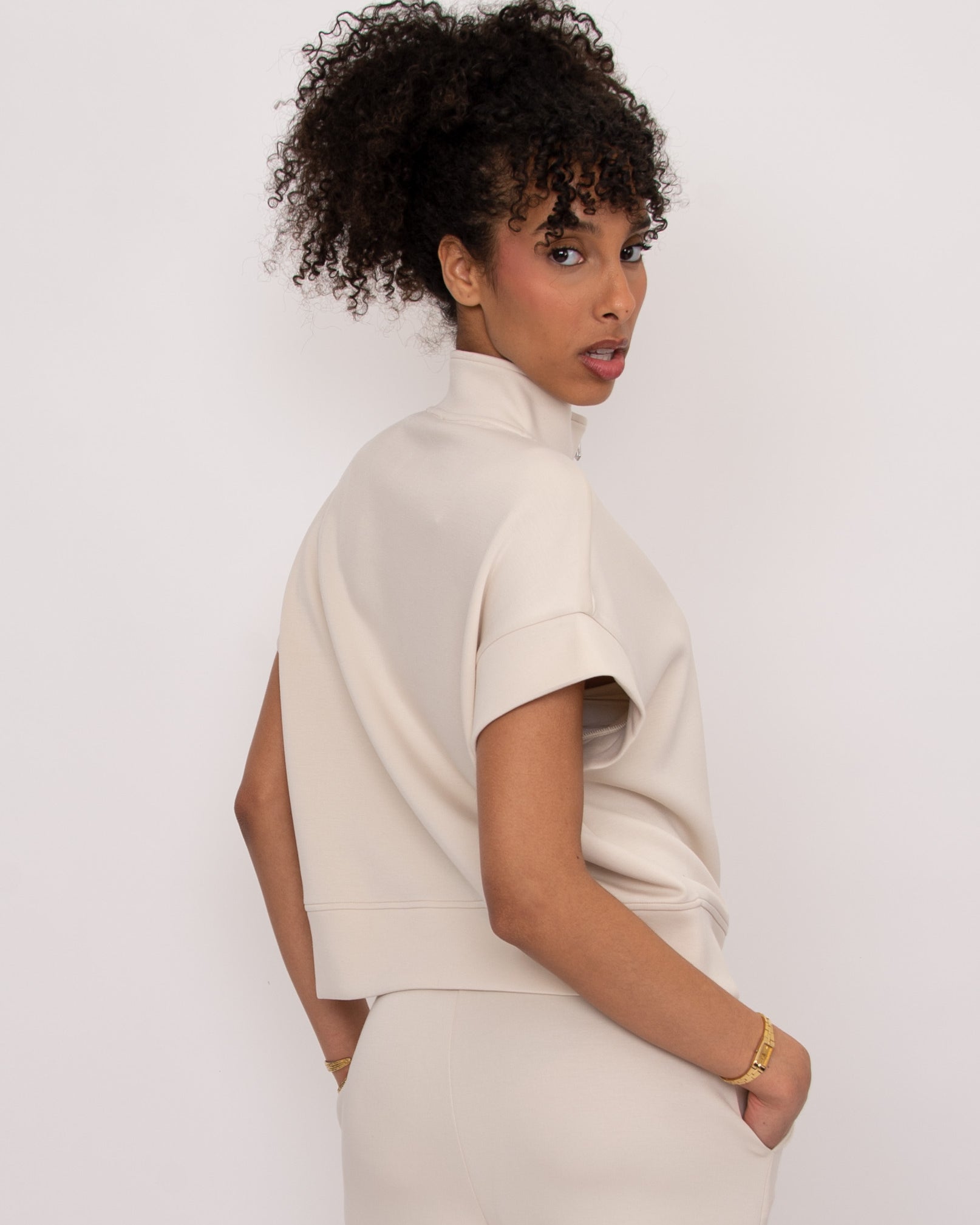 DUA SOFT KNIT HALF ZIP TOP - STONE