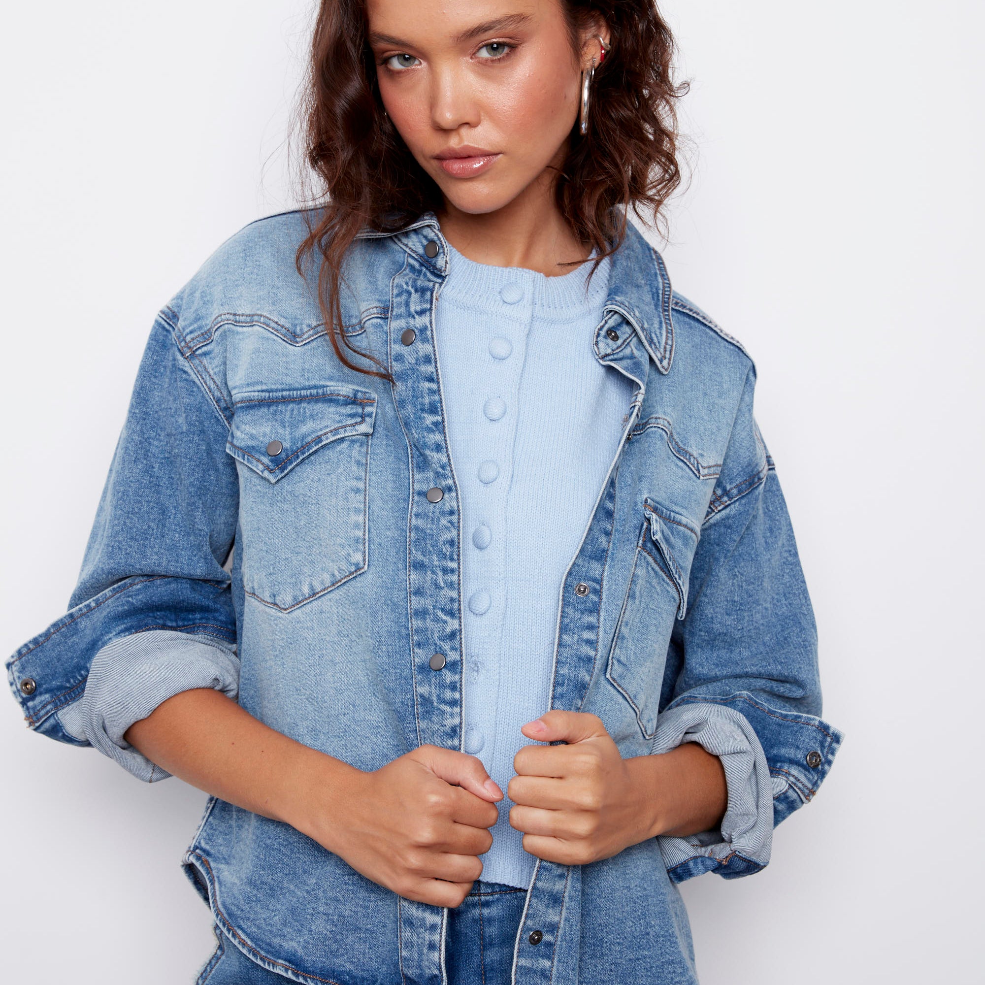 LIZETTE STRETCH DENIM SHIRT - DIDI DARK WASH