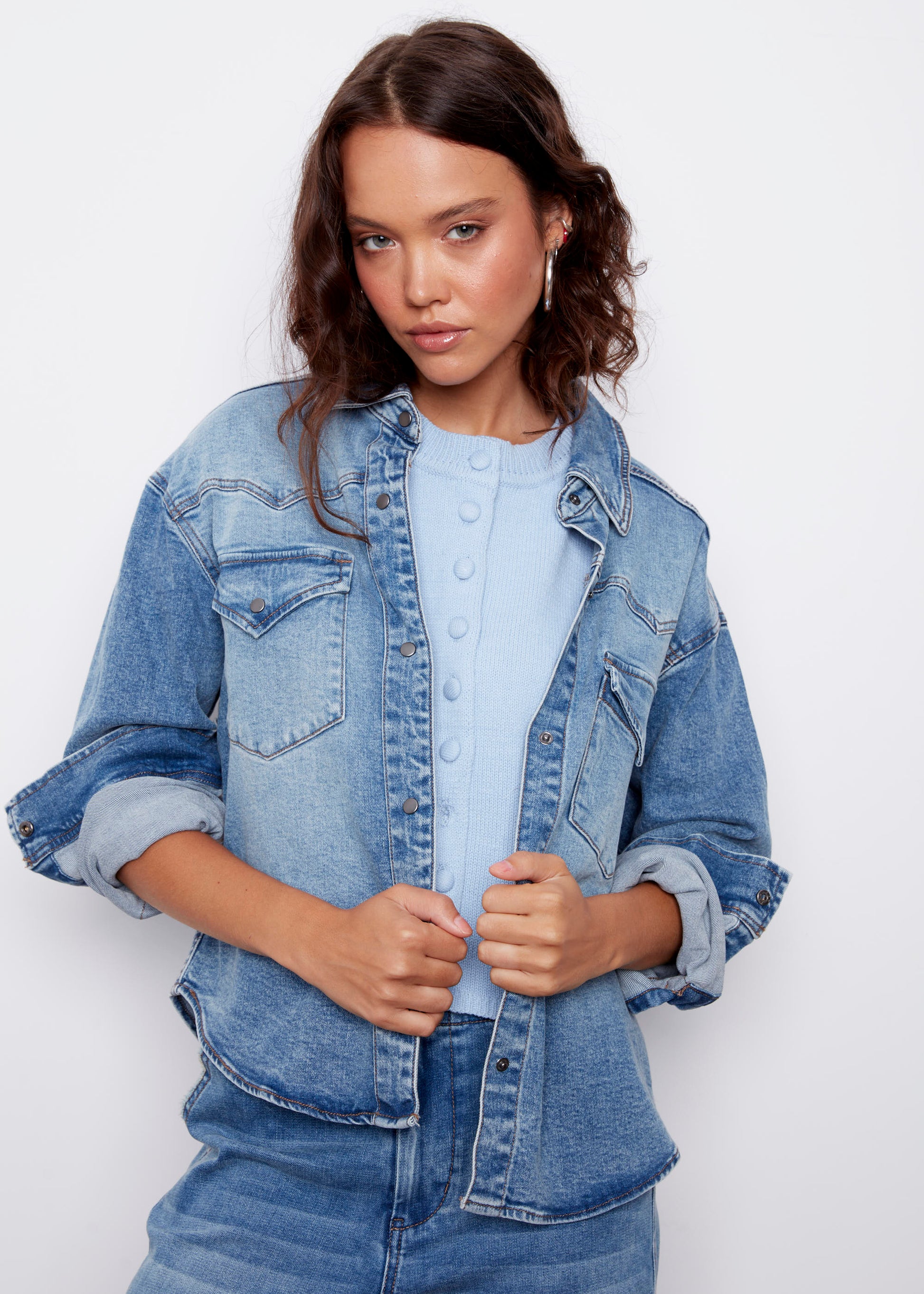 LIZETTE STRETCH DENIM SHIRT - DIDI DARK WASH