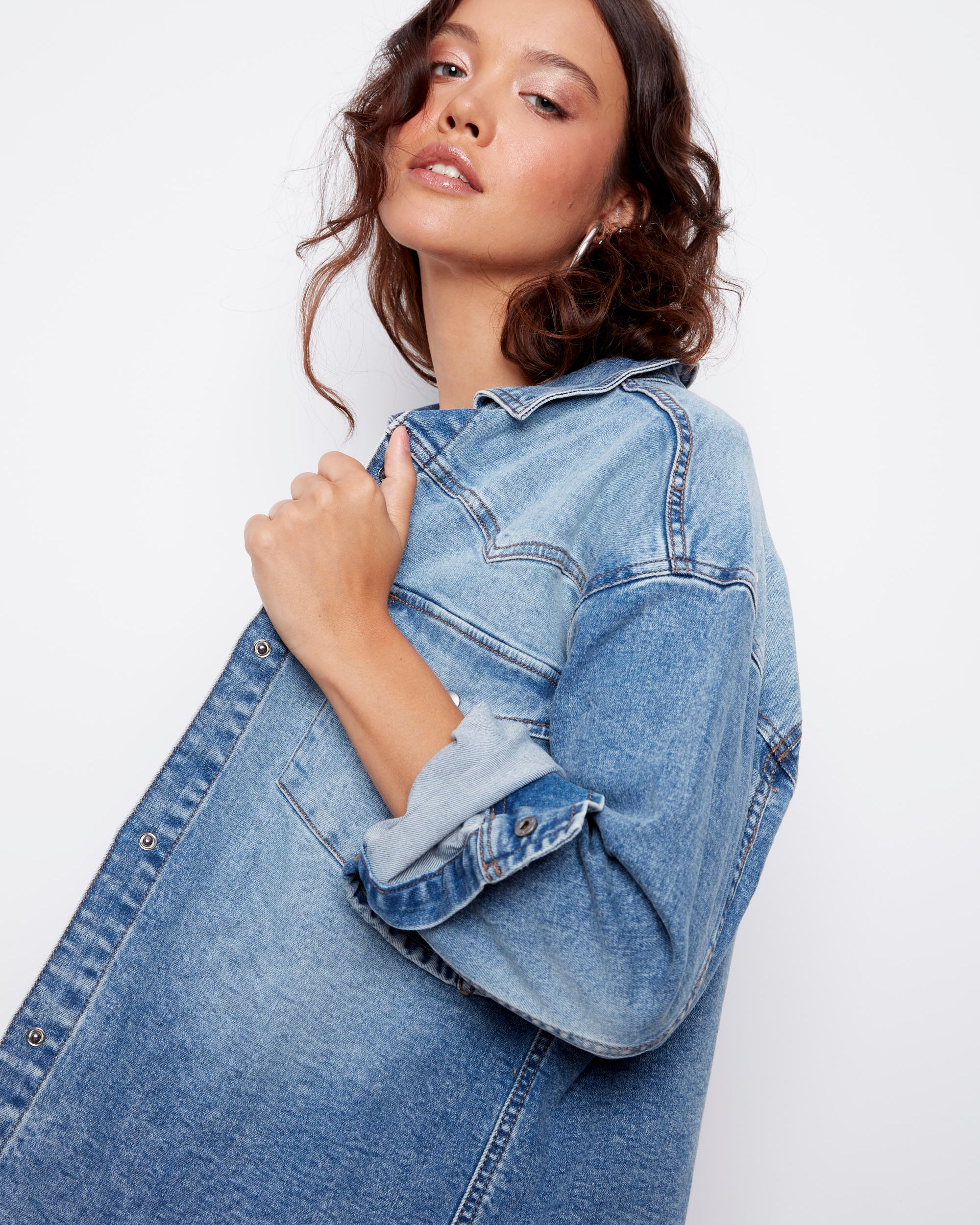 LIZETTE STRETCH DENIM SHIRT - DIDI DARK WASH