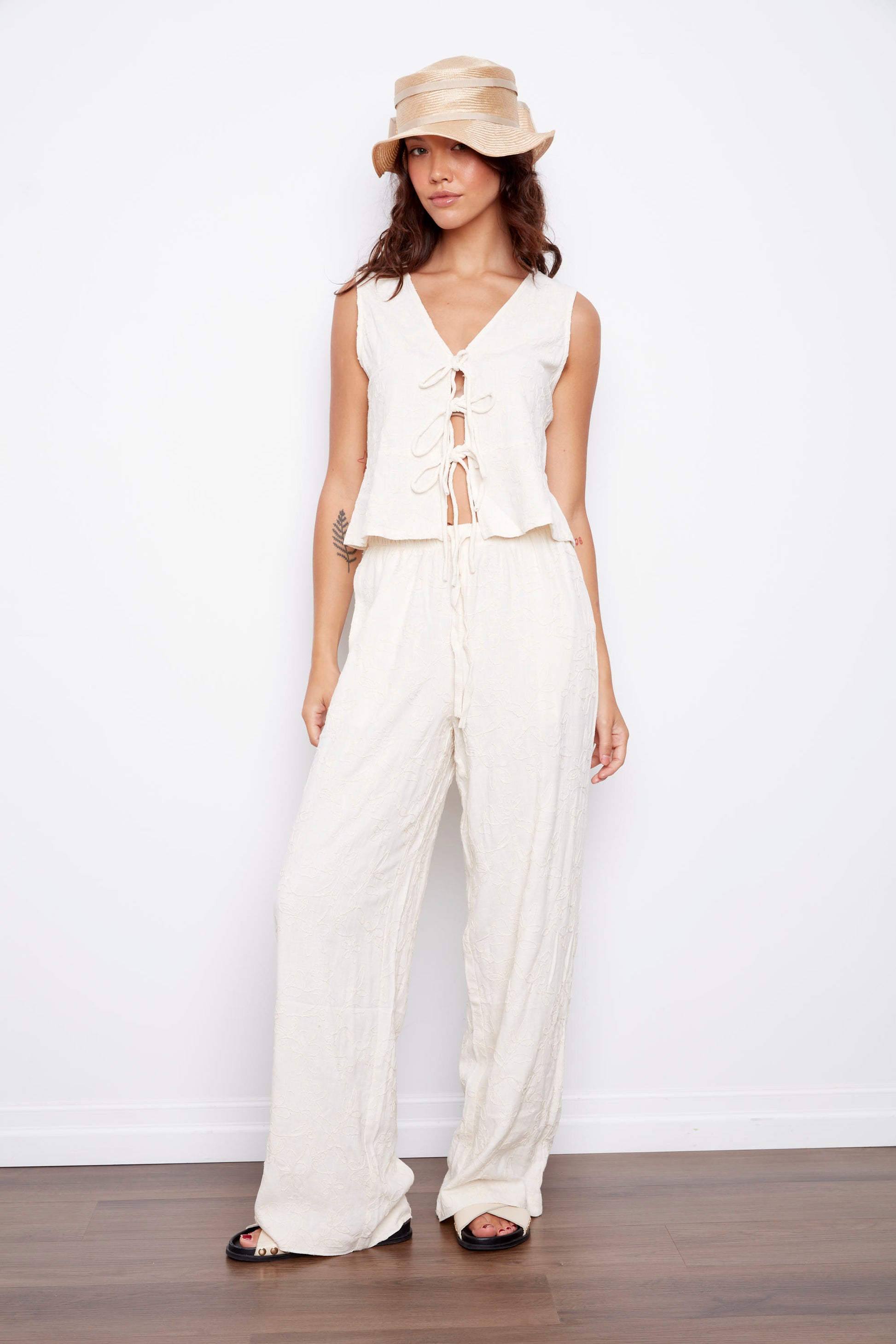 LORA TIE FRONT LINEN TANK - NATURAL