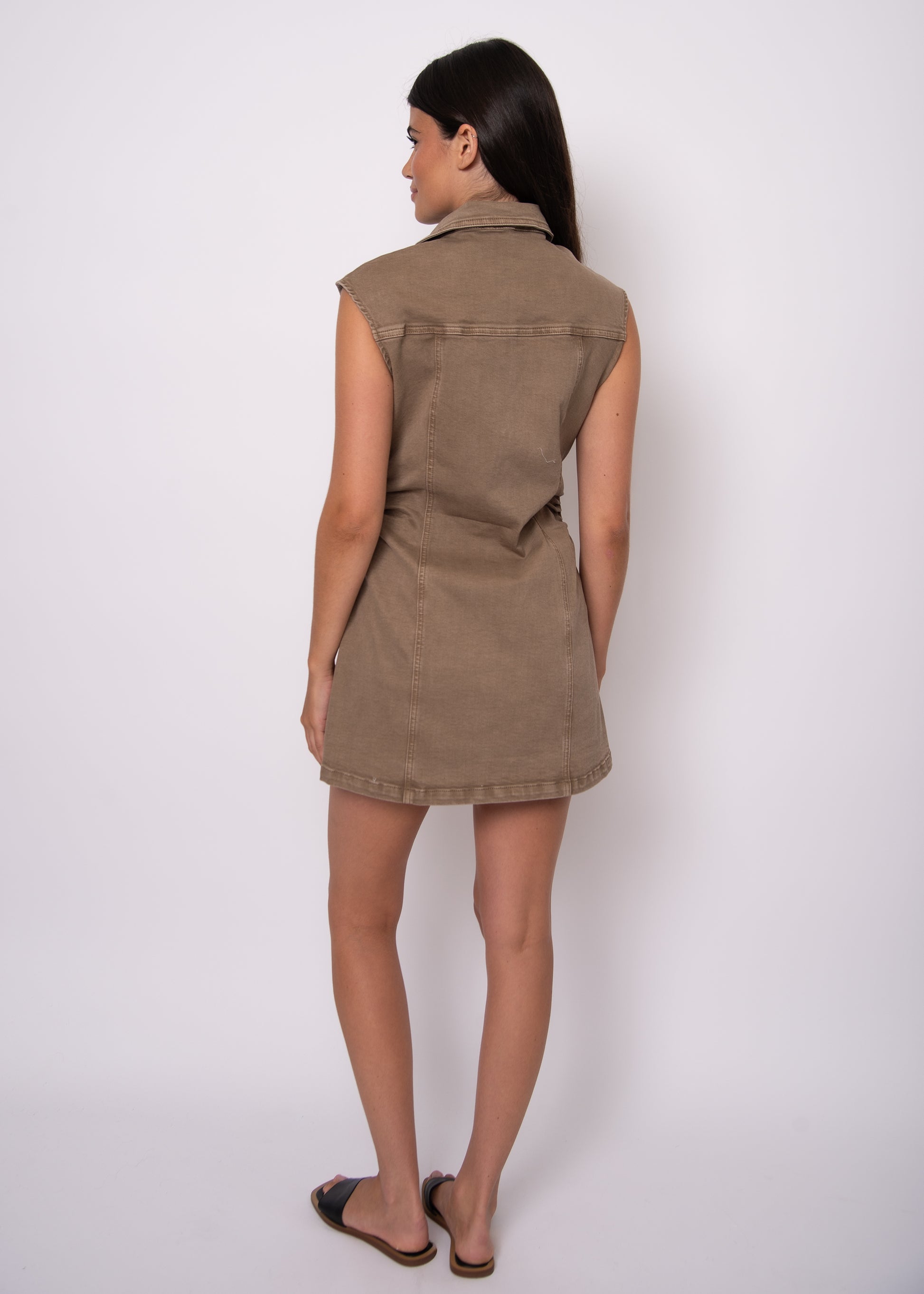 JESS STRETCH TWILL BUTTON UP DRESS - SAND