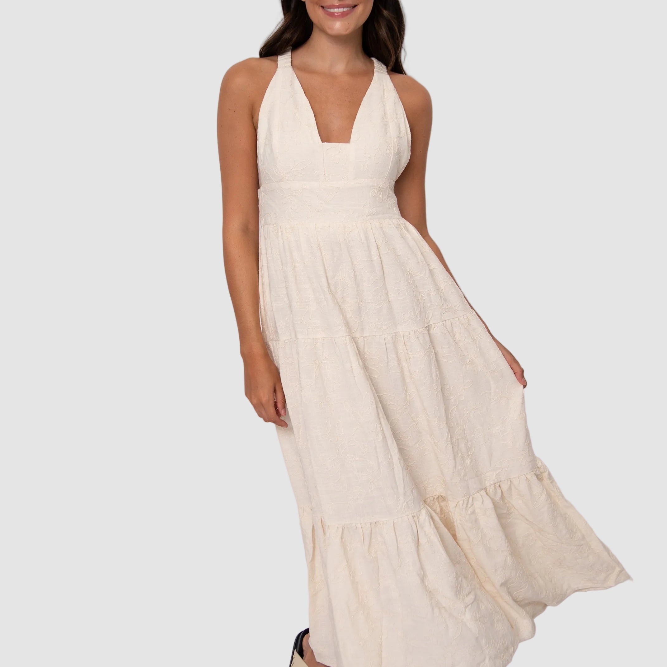 ROSALIA LINEN MAXI DRESS - NATURAL
