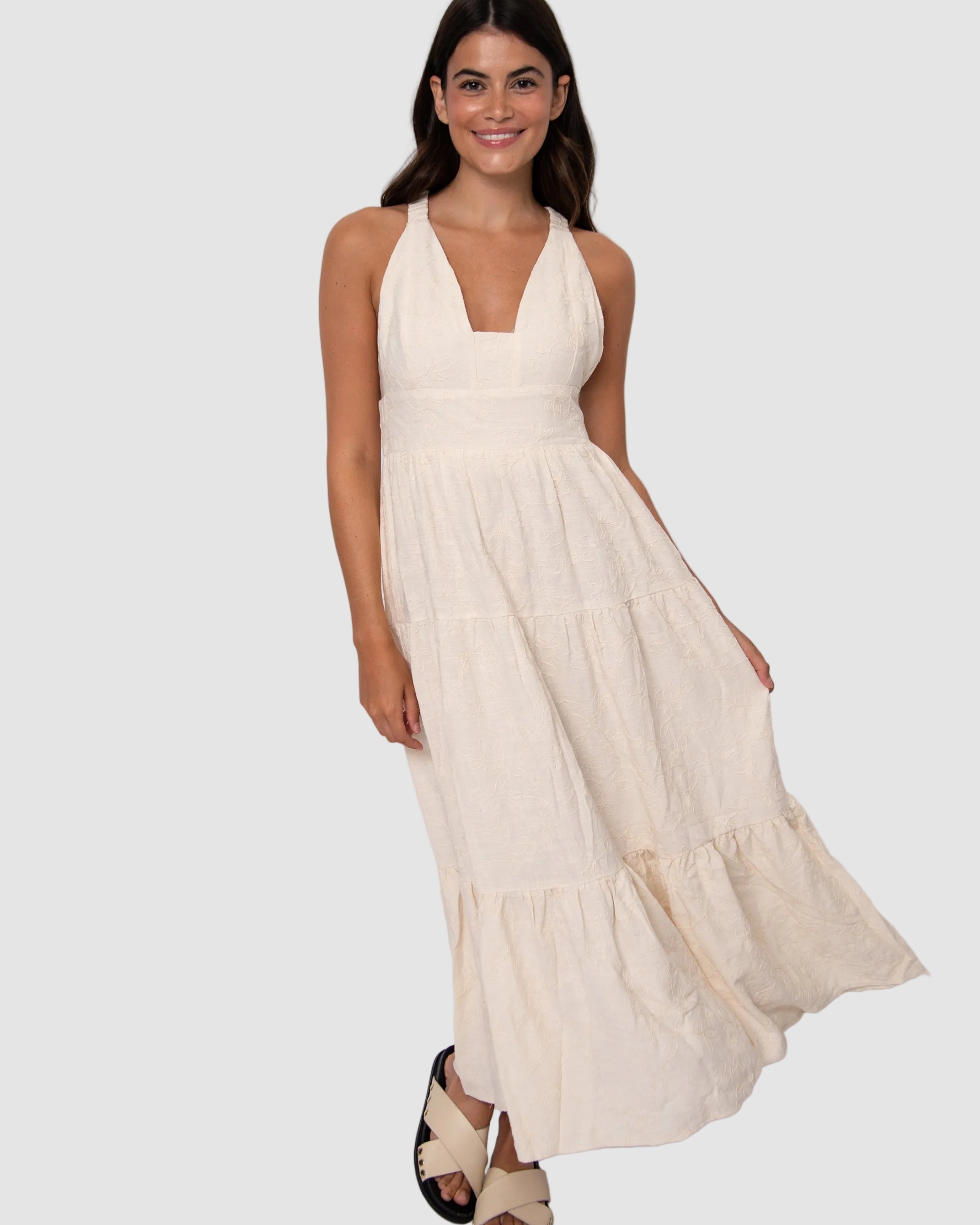 ROSALIA LINEN MAXI DRESS - NATURAL