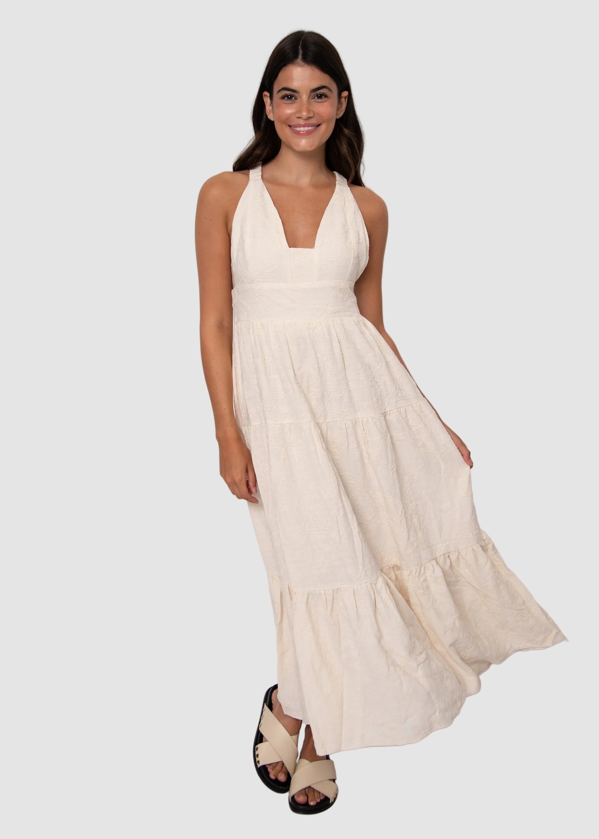 ROSALIA LINEN MAXI DRESS - NATURAL